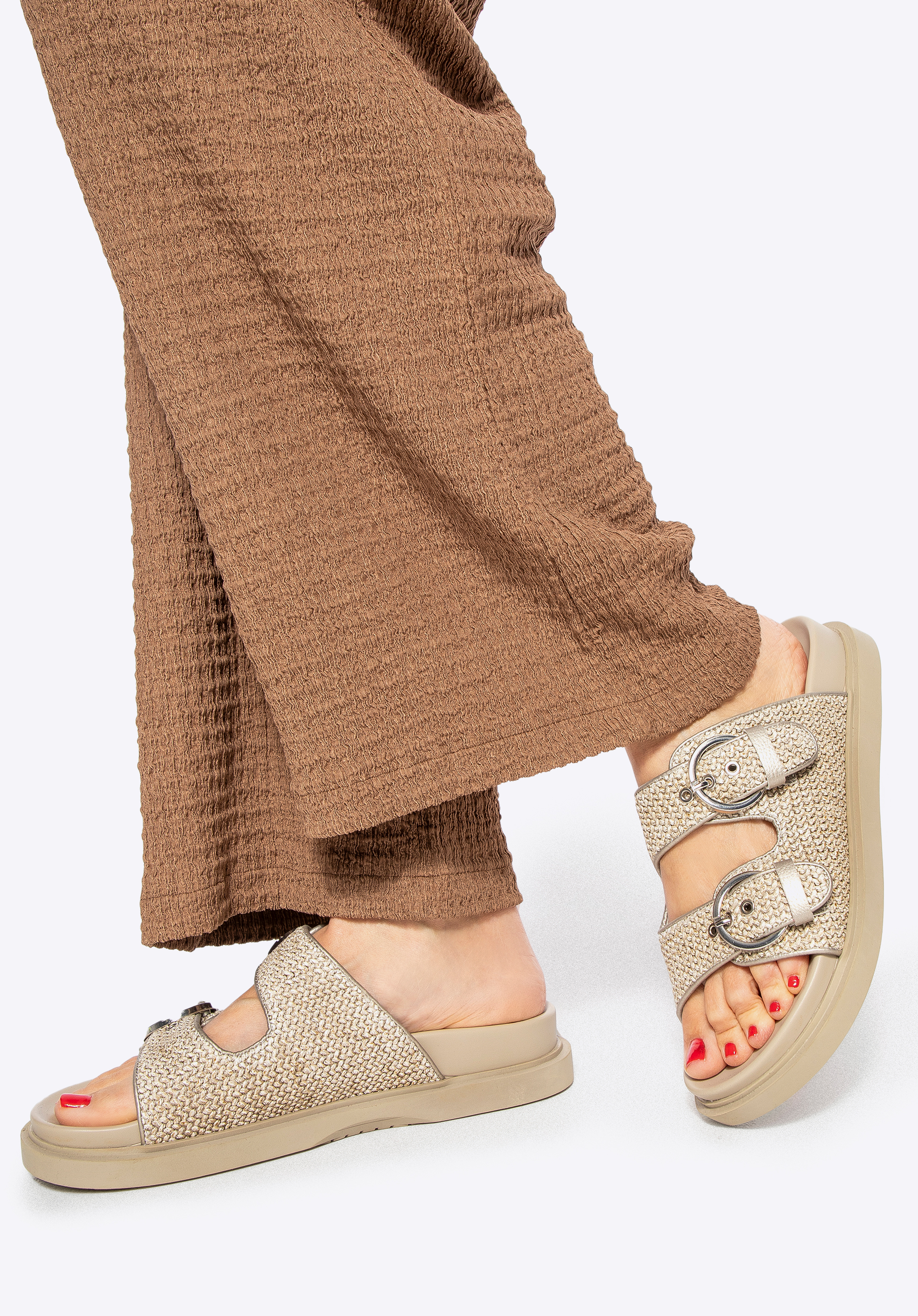 Fonott női papucs, bézs, 100-DP-401-9-35, Fénykép 1