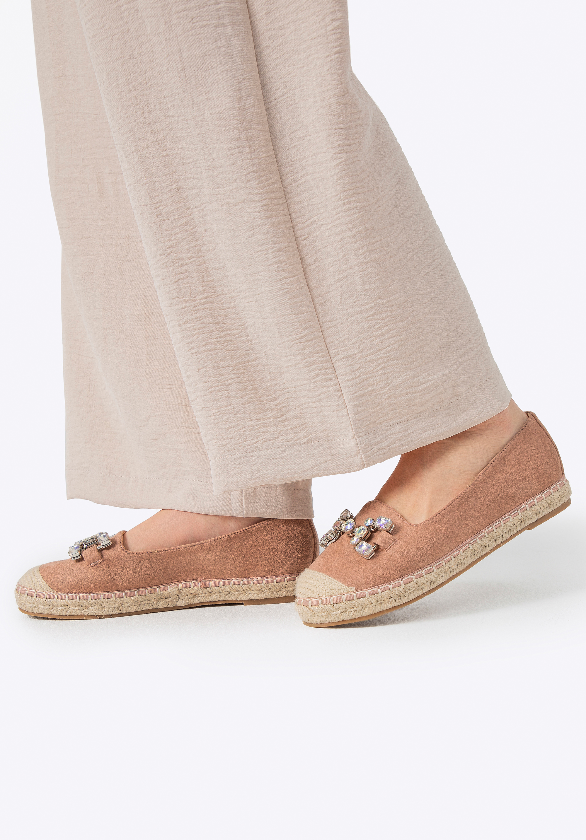 Dekoratív női espadrilles, bézs-rózsaszín, 100-DP-208-P-39, Fénykép 1