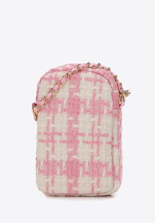 Női kockás szövet kisméretű táska fényes belső szegéllyel, bézs-rózsaszín, 98-2Y-207-P, Fénykép 1