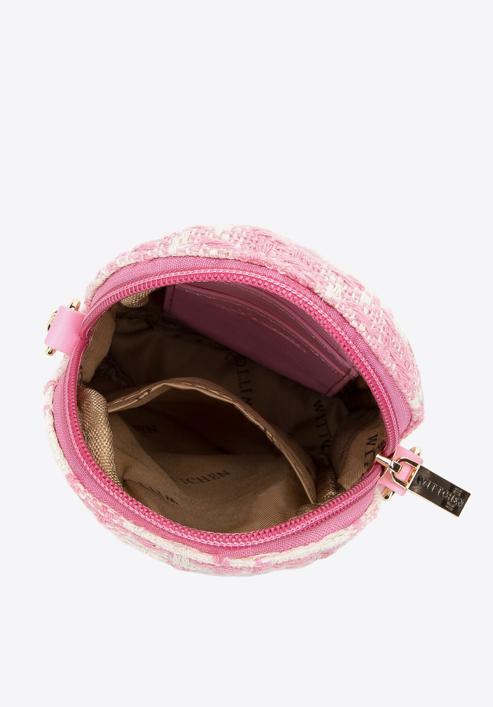 Női kockás szövet kisméretű táska fényes belső szegéllyel, bézs-rózsaszín, 98-2Y-207-Z, Fénykép 3