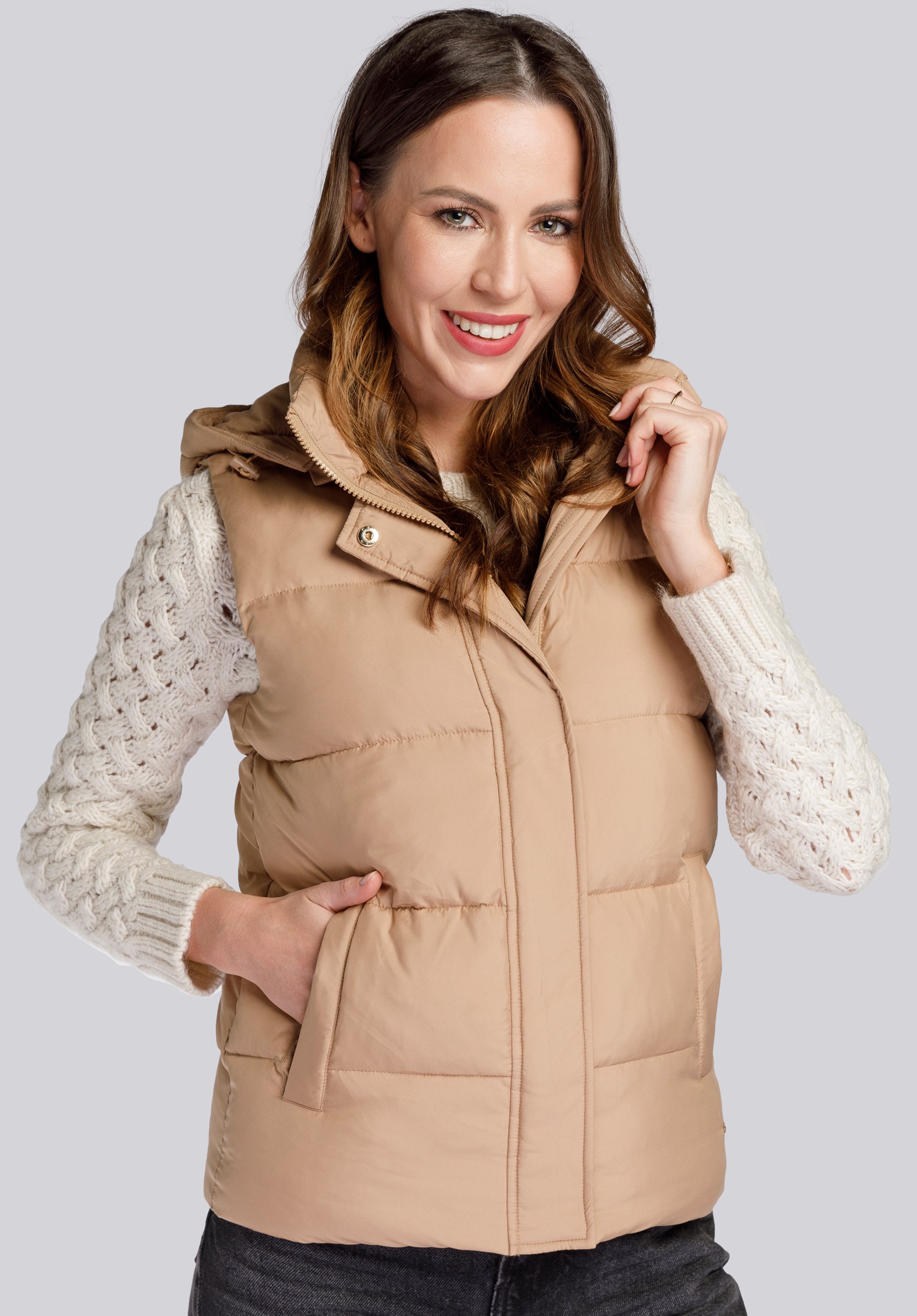 Steppelt női pufi mellény levehető kapucnival, bézs, 93-9D-405-G-2XL, Fénykép 1