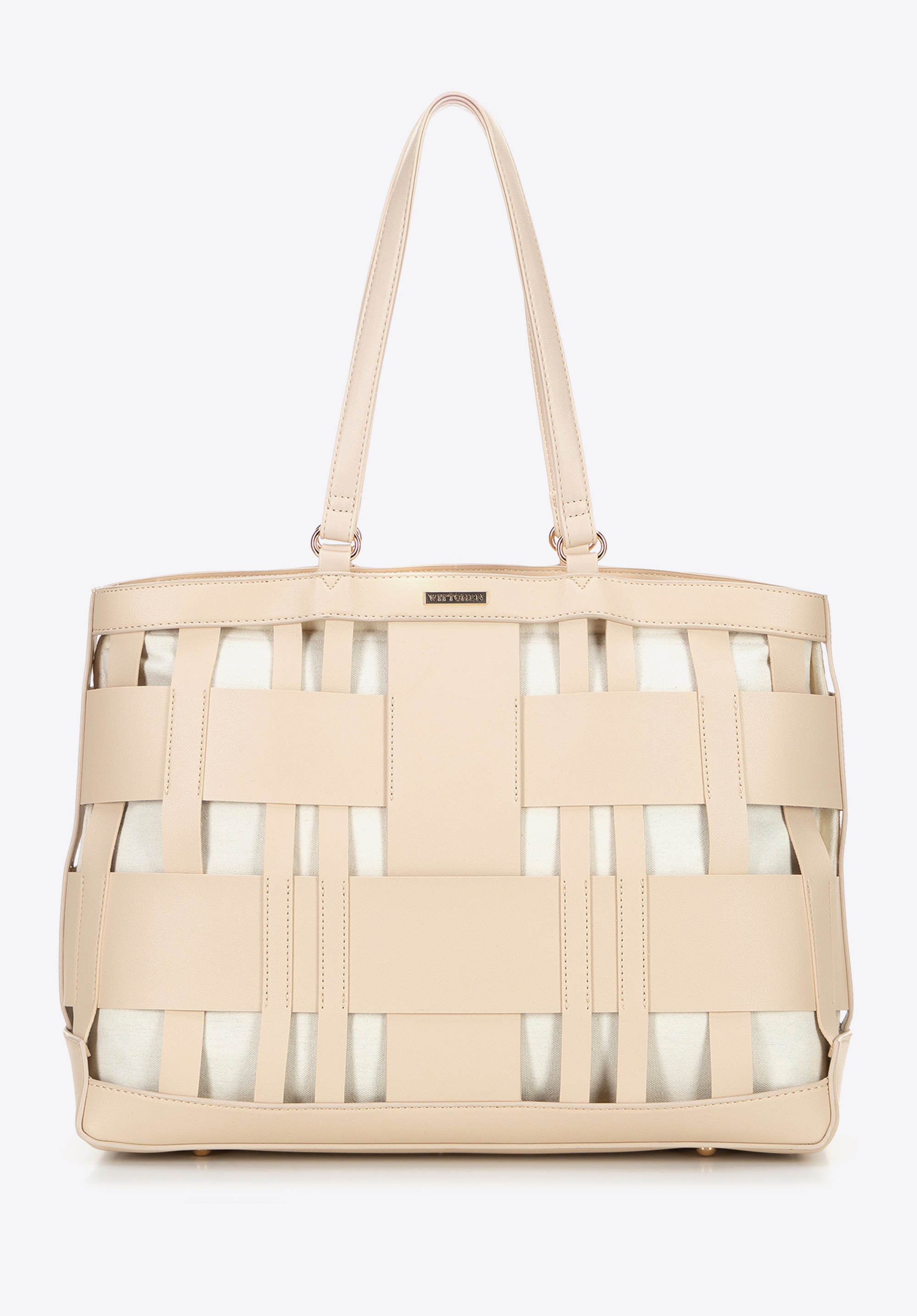 Stílusos shoppertáska műbőrből, bézs, 100-4Y-424-9, Fénykép 1