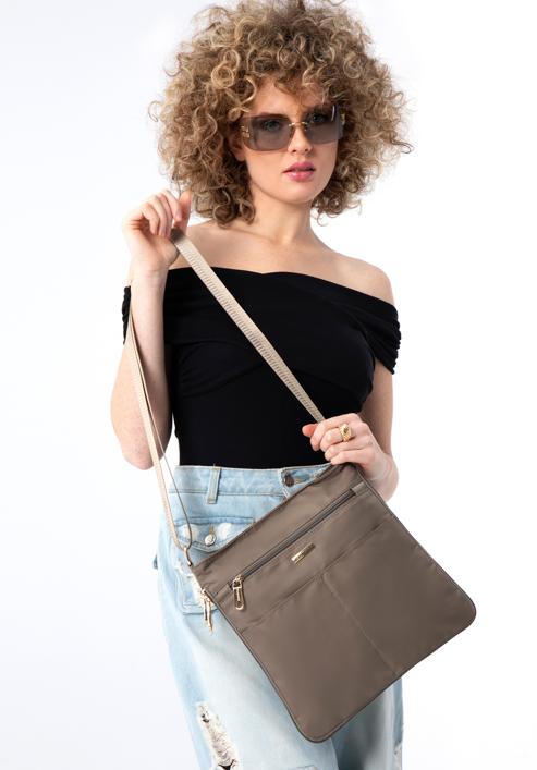 Női nylon crossbody táska, bézs szürke, 98-4Y-102-1S, Fénykép 15