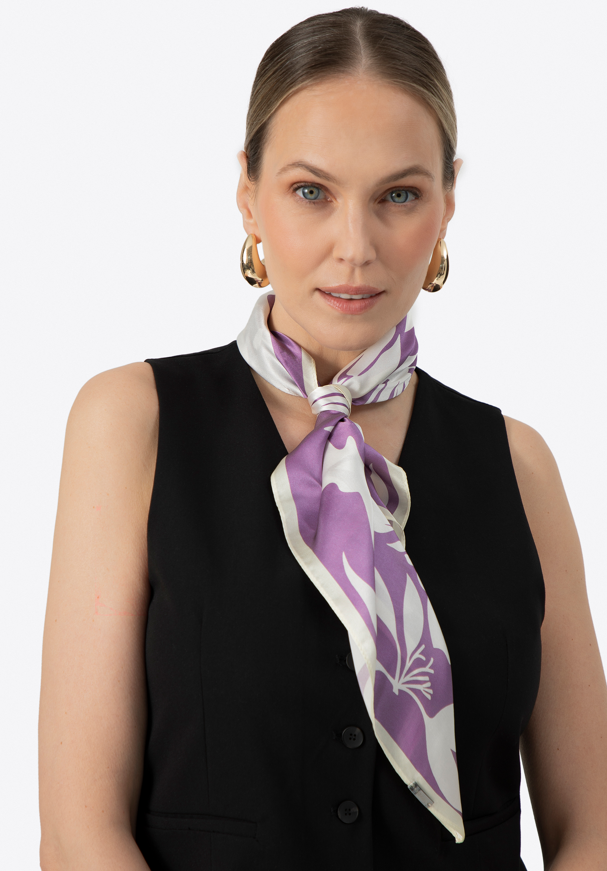 Gemusterter Seidenschal für Damen, biało - fioletowy, 100-7D-S01-X9, Bild 1