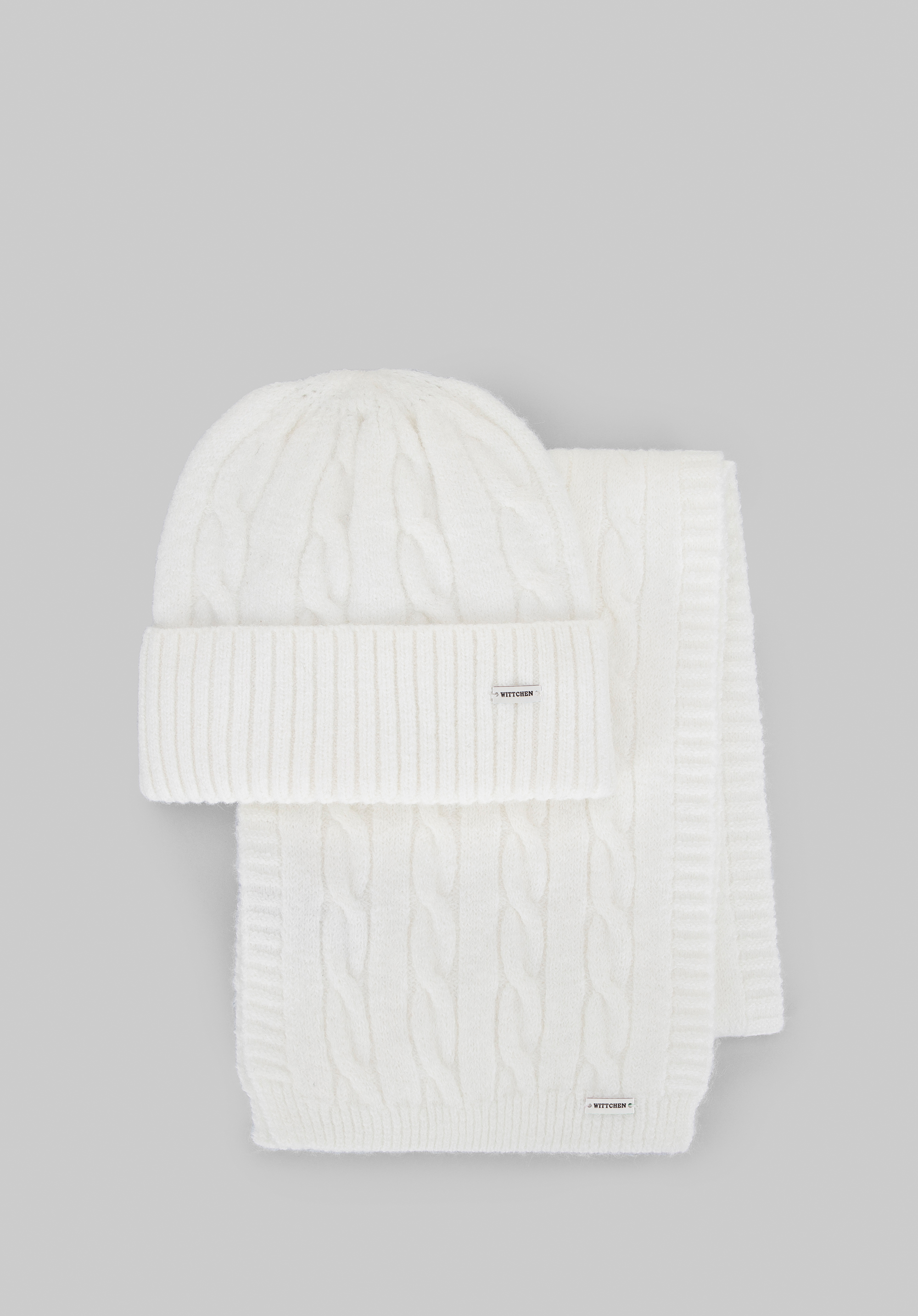 Dámsky zimný set s pleteným vzorom, biela, 101-SF-020-0, Obrázok 1