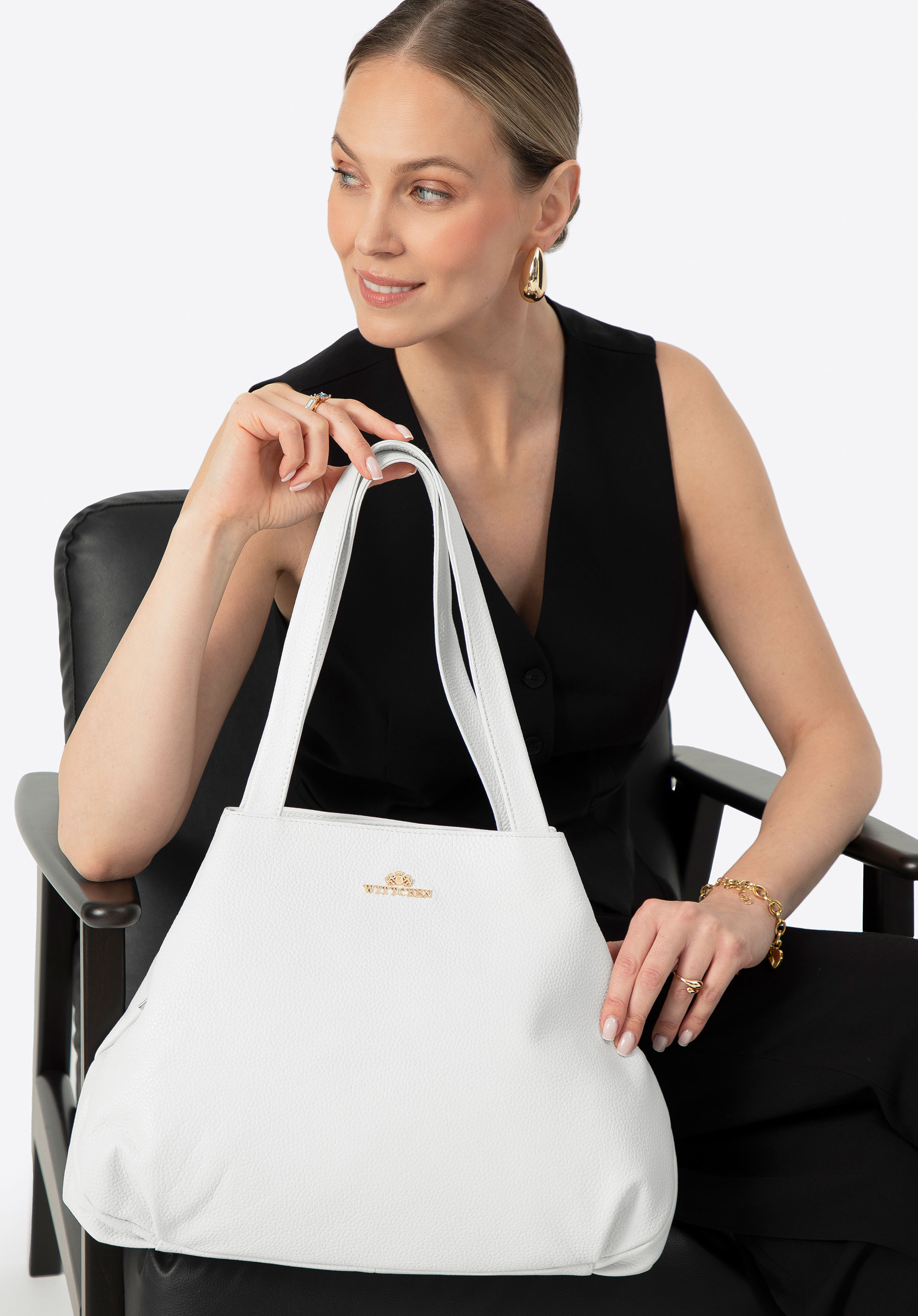 Nákupná taška z kamienkovej kože, biela, 100-4E-807-0, Obrázok 1