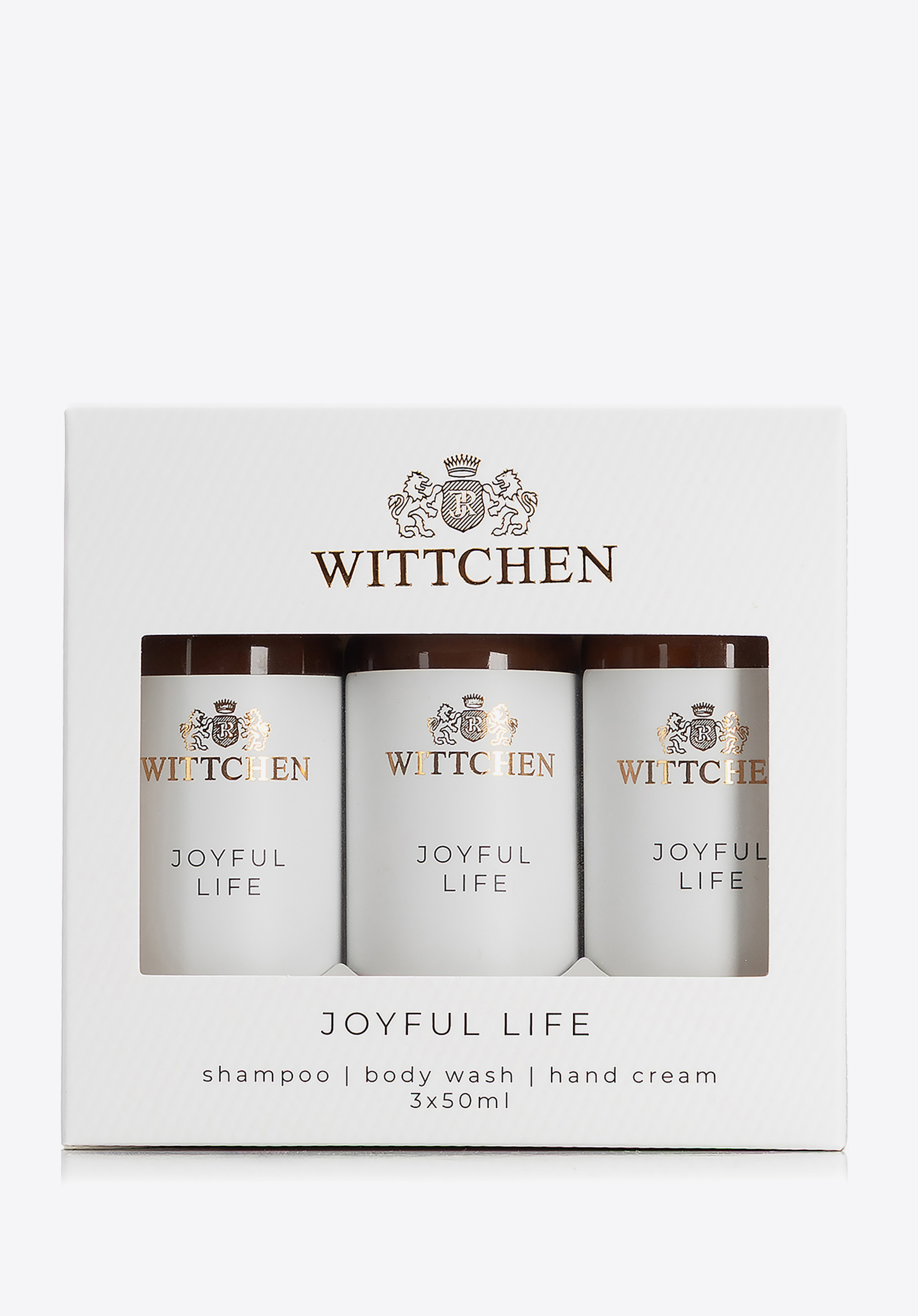 Cestovná sada kozmetiky Joyful Life: šampón, gél, krém na ruky, biela, 1-HS-301-0J, Obrázok 1