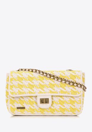 Dámská pletená  kabelka s řetízkem, bílá a žlutá, 98-4Y-010-Y, Obrázek 1