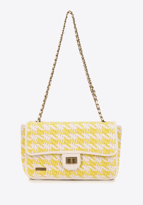Dámská pletená  kabelka s řetízkem, bílá a žlutá, 98-4Y-010-0, Obrázek 2
