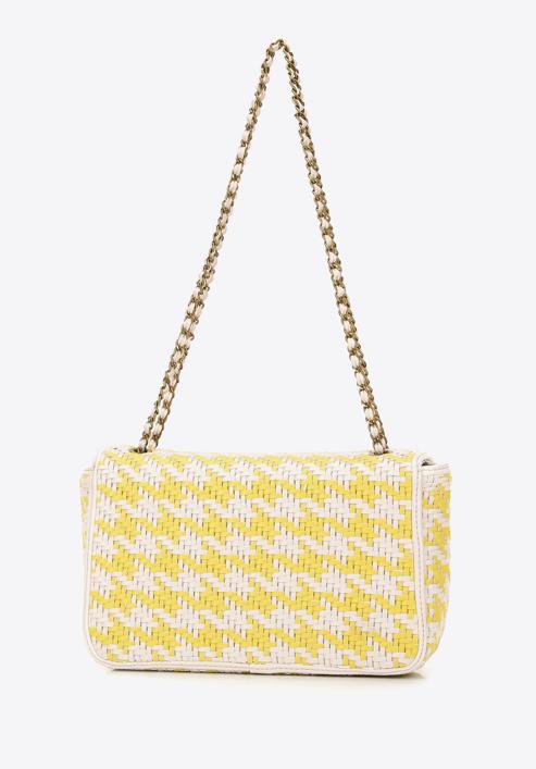 Dámská pletená  kabelka s řetízkem, bílá a žlutá, 98-4Y-010-0, Obrázek 3