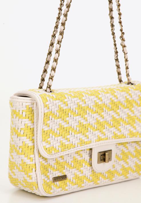 Dámská pletená  kabelka s řetízkem, bílá a žlutá, 98-4Y-010-N, Obrázek 5