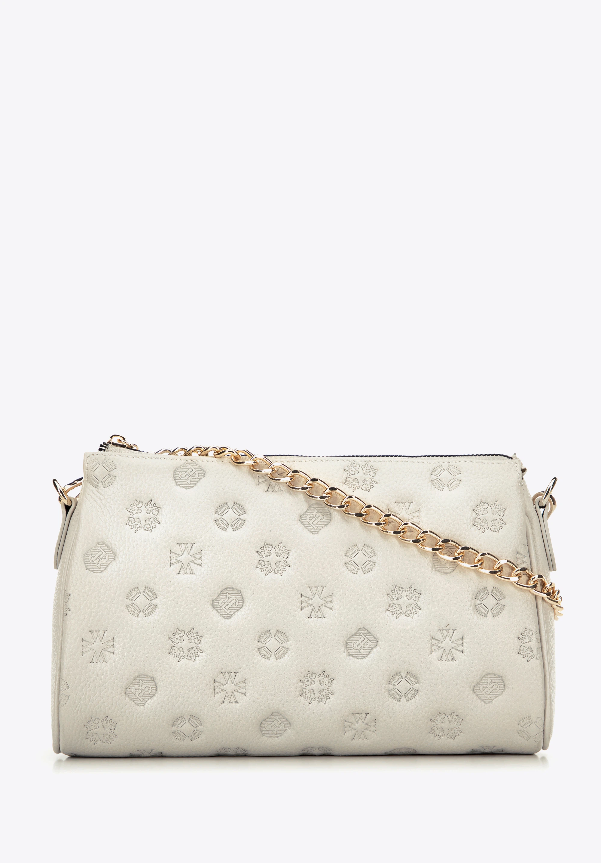 Crossbody kabelka z embosované kůže, světle béžová, 99-4E-307-9, Obrázek 1