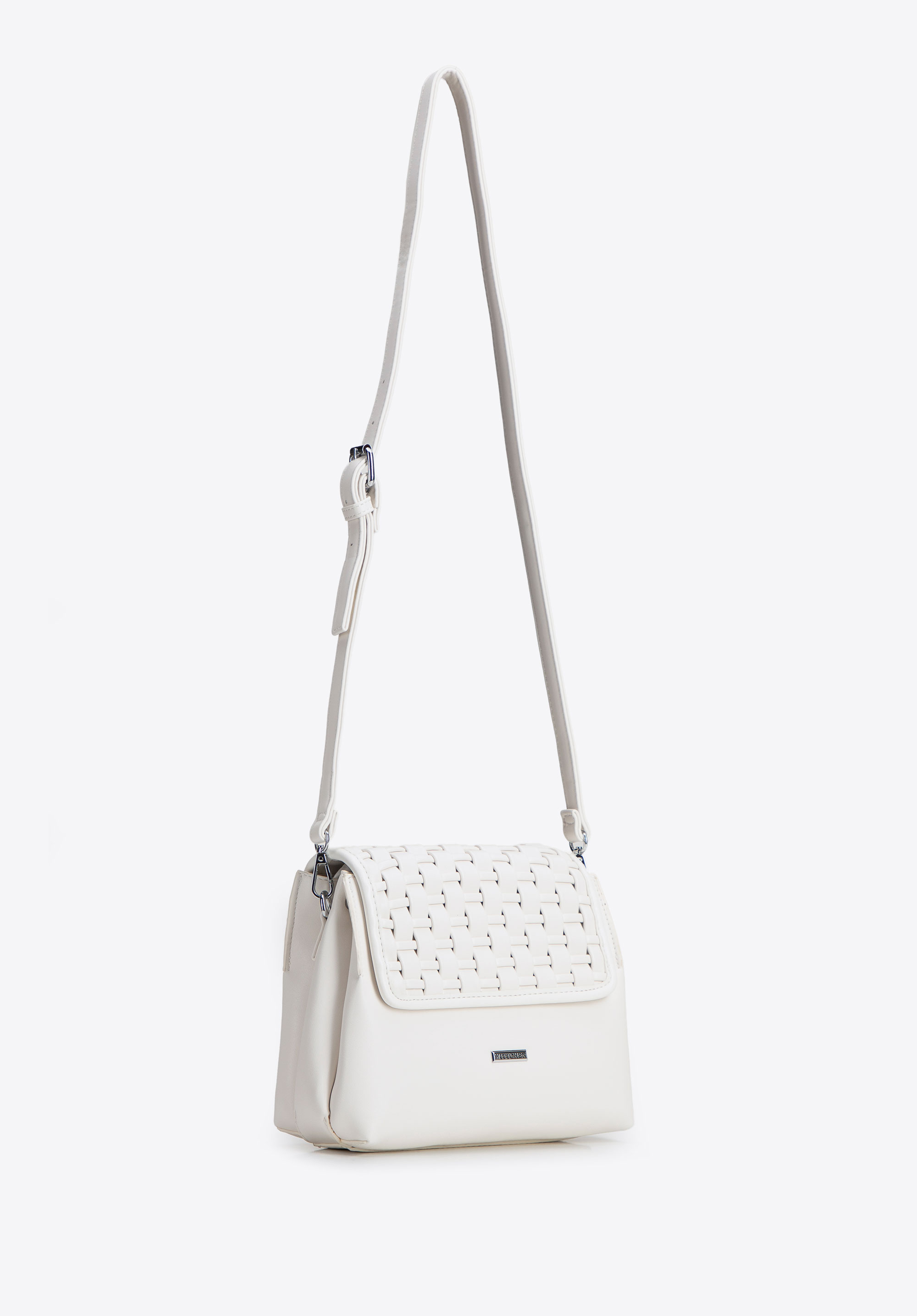 Dámská crossbody kabelka s tkanou klopou, bílá, 94-4Y-608-0, Obrázek 1