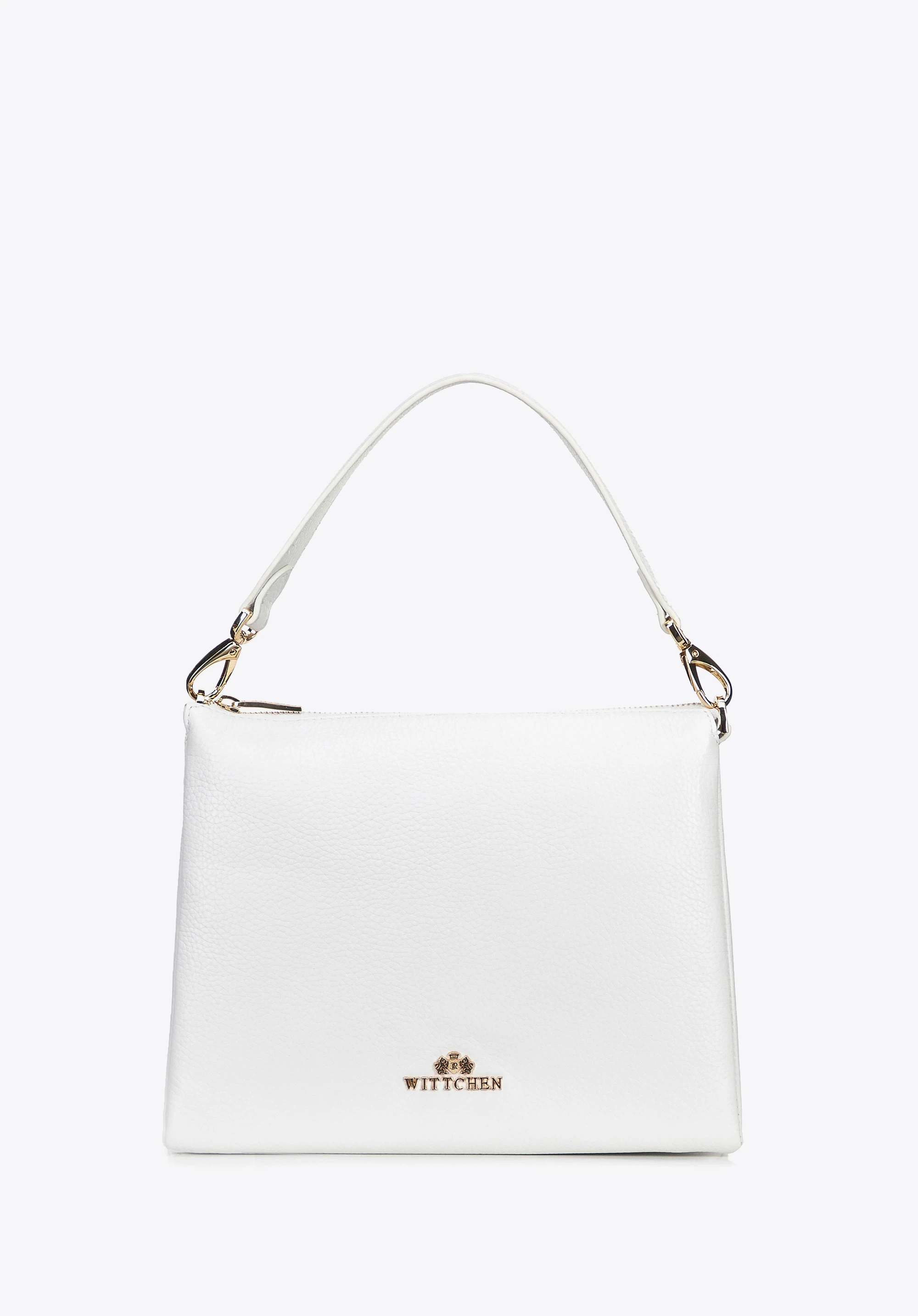 Dámská tříkomorová oblázková kožená crossbody kabelka, bílá, 100-4E-809-0, Obrázek 1