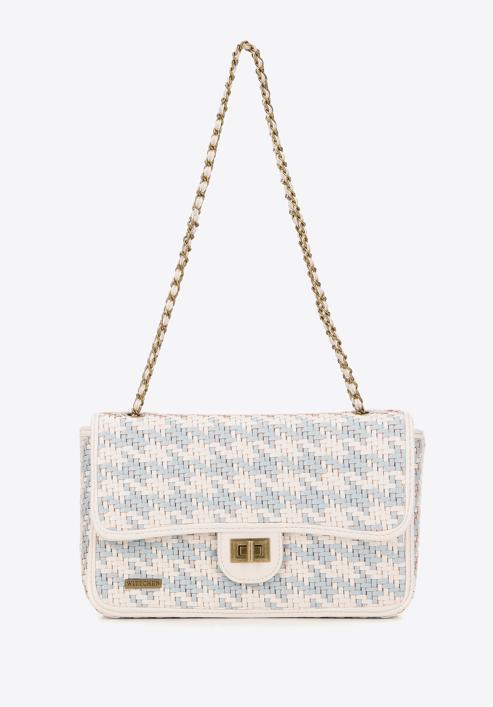 Dámská pletená  kabelka s řetízkem, bílo-modrá, 98-4Y-010-10, Obrázek 2