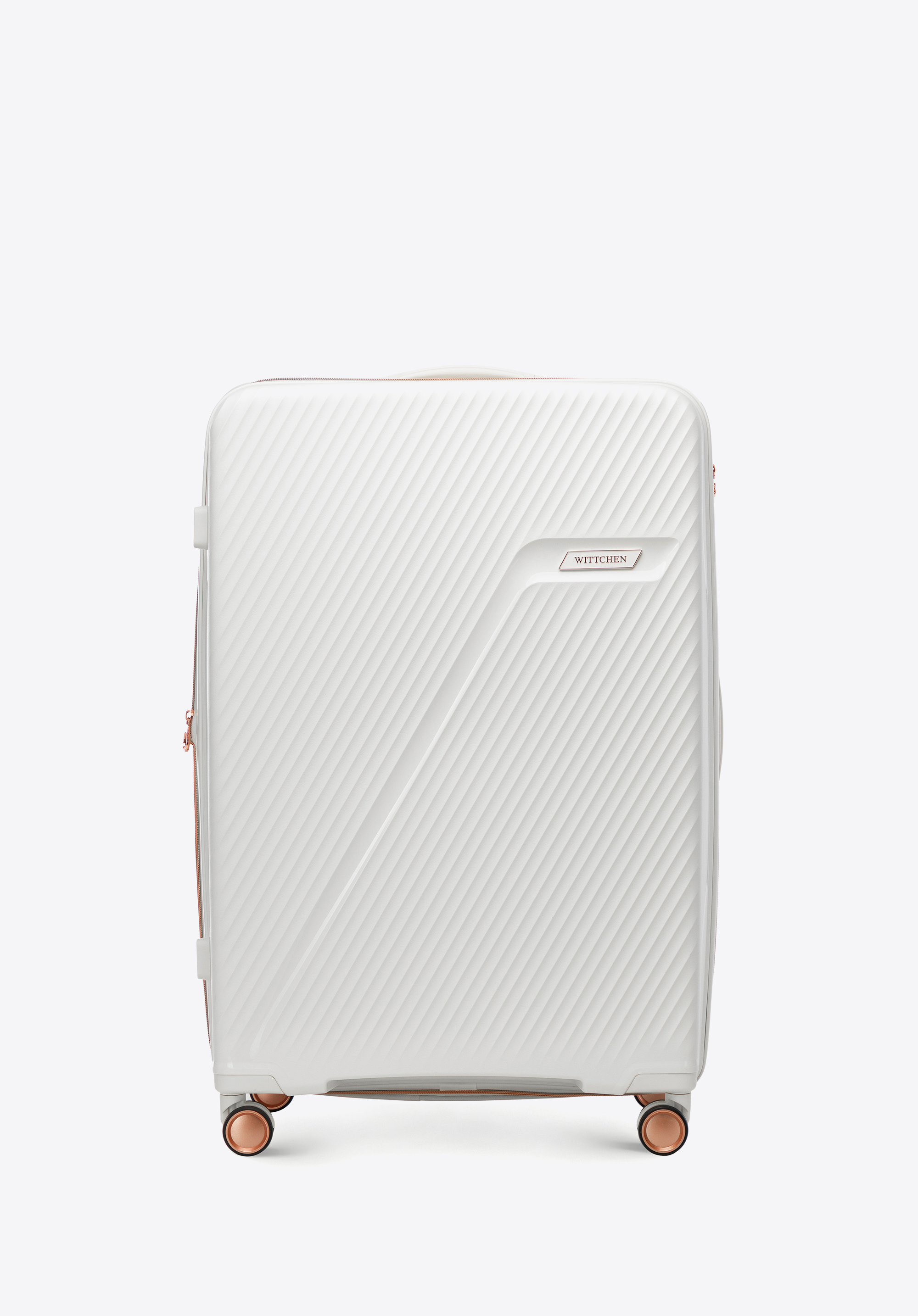 Velký polypropylenový kufr s diagonálními pruhy, krémově-zlatá, 56-3T-503-89G, Obrázek 1