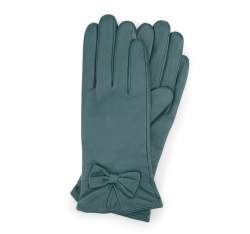 Женские кожаные перчатки с бантом, бирюзовый, 39-6-550-BG-S, Фотография 1