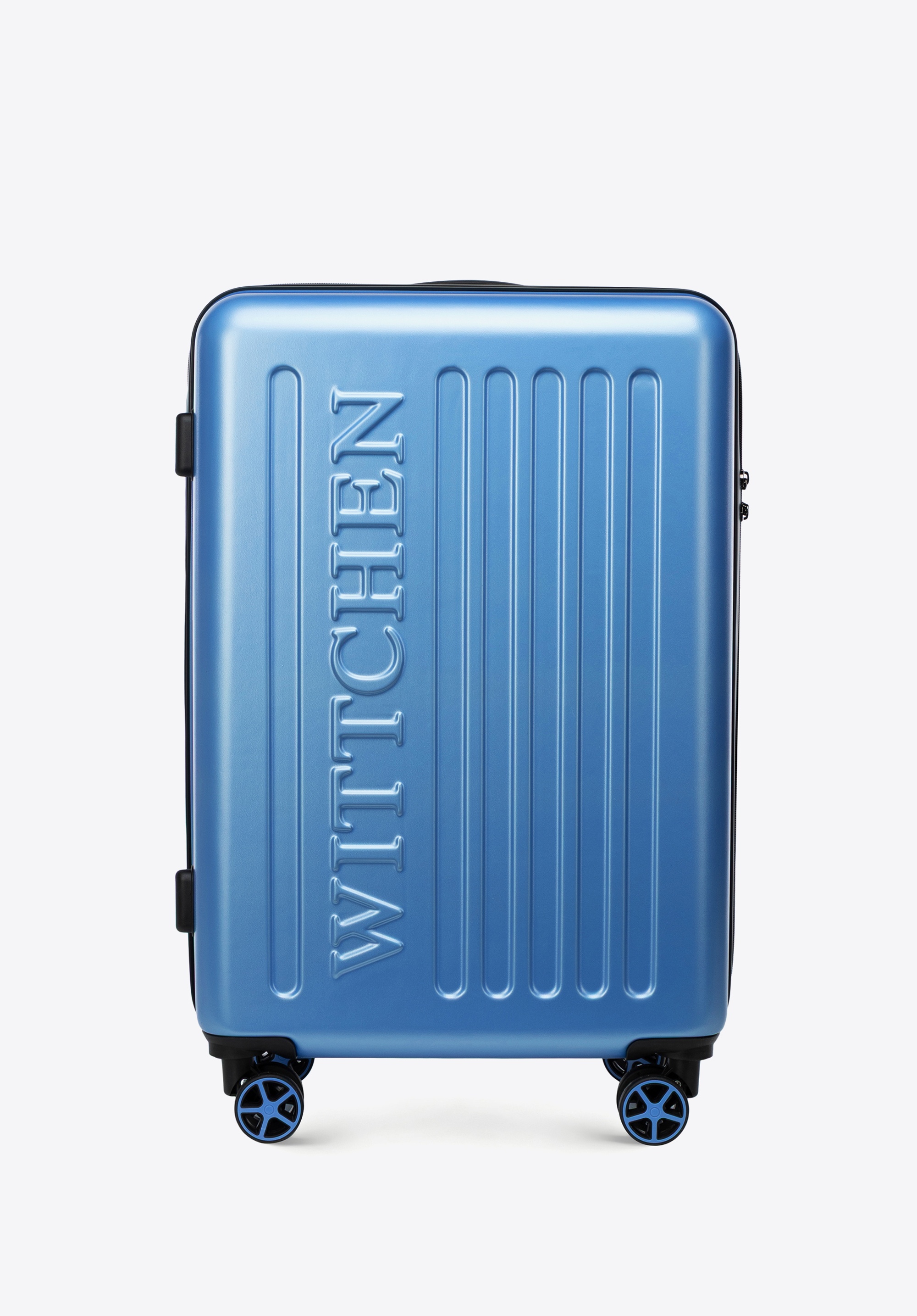 Mittelgroßer Koffer mit geprägtem Logo, blau, 56-3A-502-77, Bild 1
