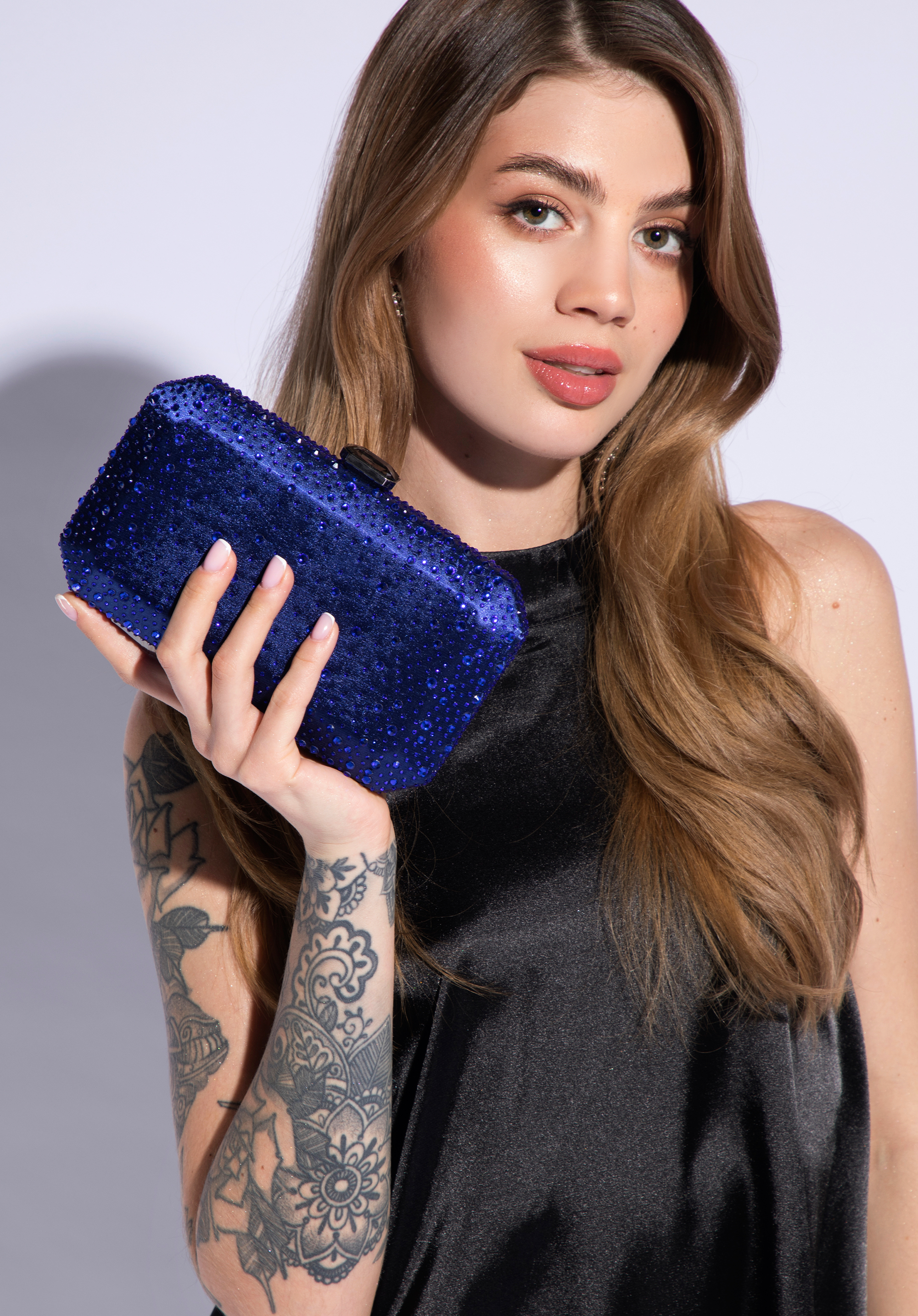 kastenförmige Abendhandtasche mit Perlen, blau, 96-4Y-232-7, Bild 1