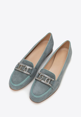 Damen-Ledermokassins mit flachem Absatz, blau, 100-D-104-7-39_5, Bild 1