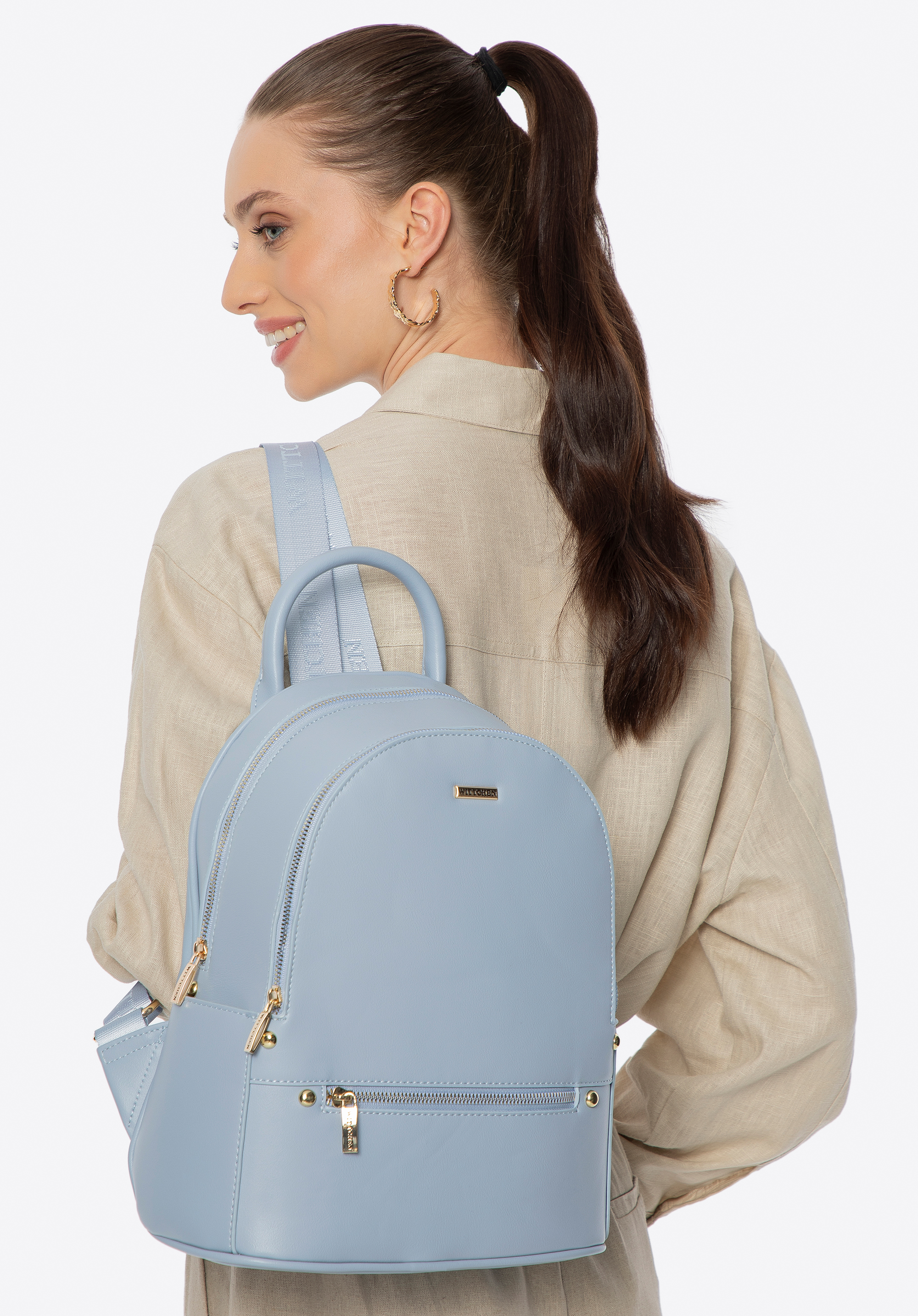 Damen-Rucksack aus Öko-Leder mit zwei Fächern, blau, 100-4Y-237-N, Bild 1