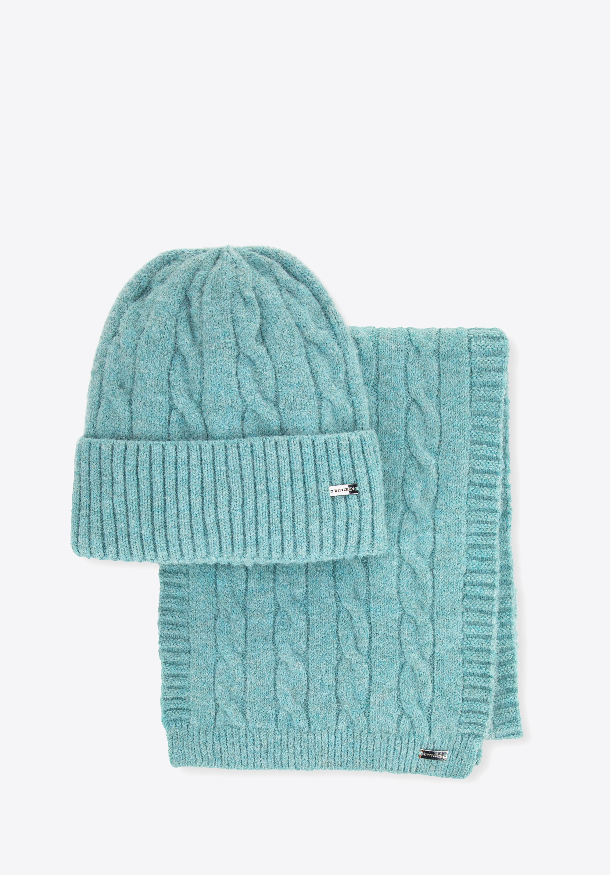 Damen-Winterset im Zopfmuster, blau, 99-SF-020-N, Bild 1