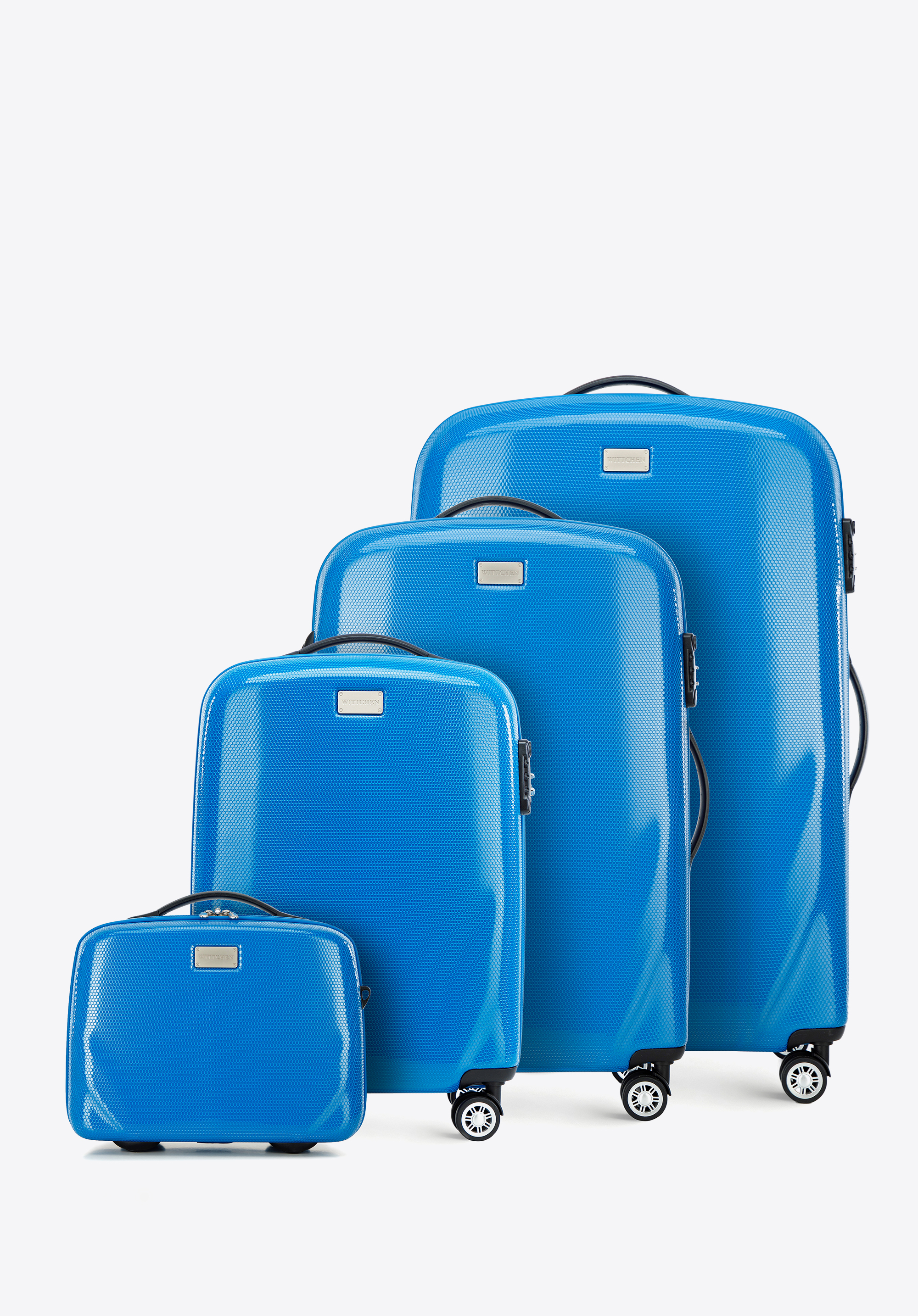 Einfarbiger Kofferset aus Polycarbonat, blau, 56-3P-57K-95, Bild 1