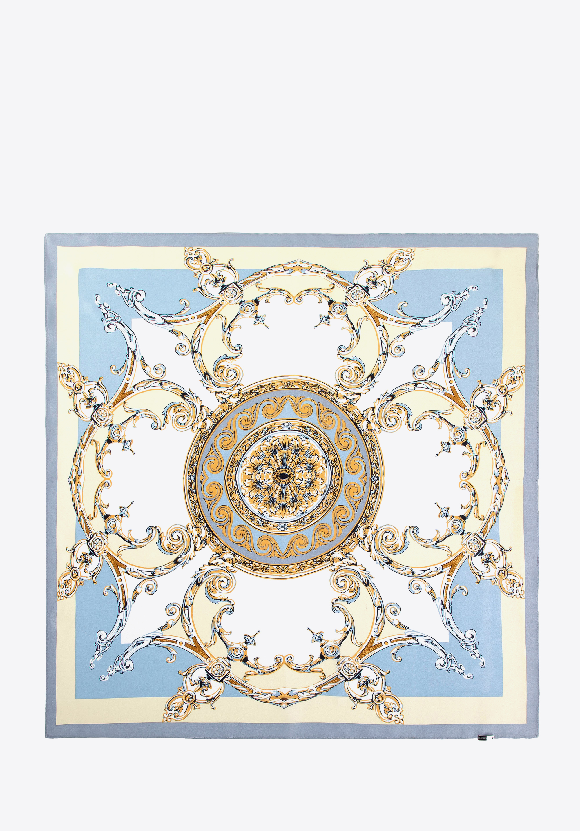 Gemusterter Seidenschal für Damen, blau-gelb, 100-7D-S01-X27, Bild 1