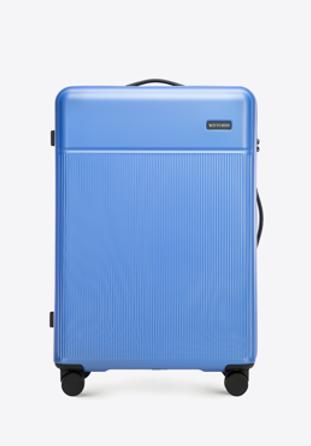Großer Koffer aus ABS-Material mit vertikalen Riemen, blau, 56-3A-803-95, Bild 1