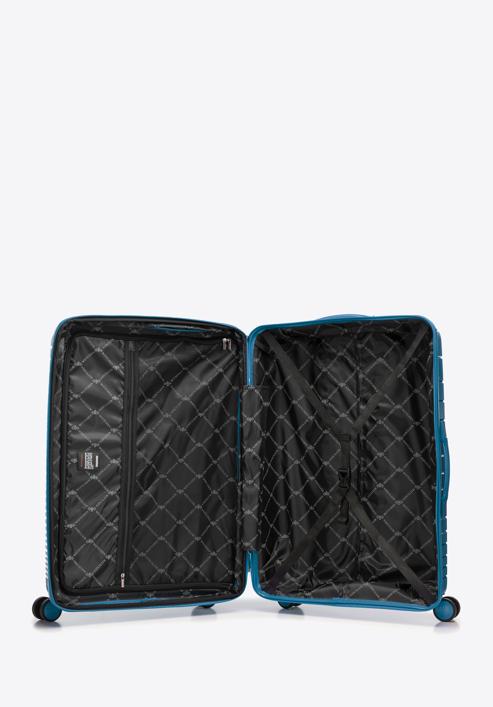 Großer Koffer aus Polypropylen mit glänzenden Riemen, blau, 56-3T-163-89, Bild 5