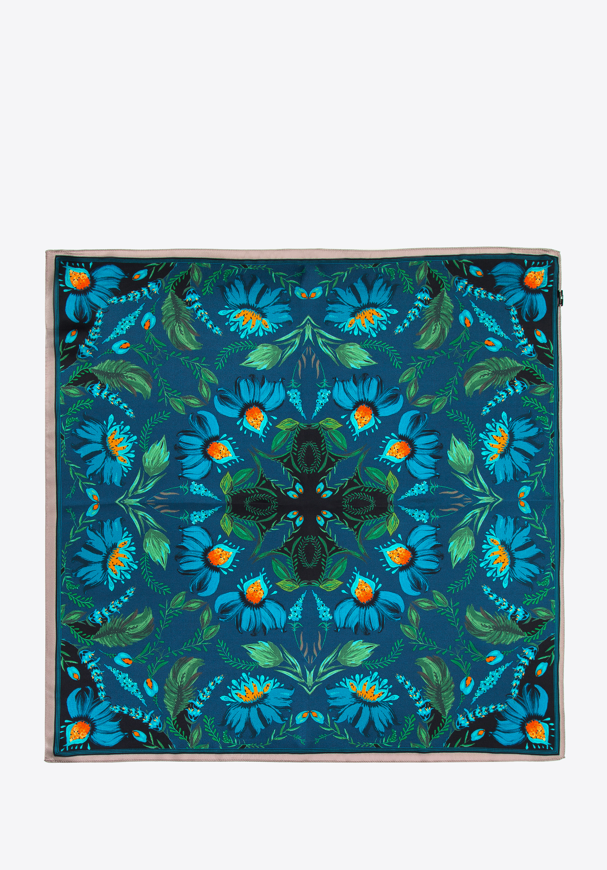 Großer gemusterter Seidenschal für Damen, blau-grün, 97-7D-S02-X1, Bild 1