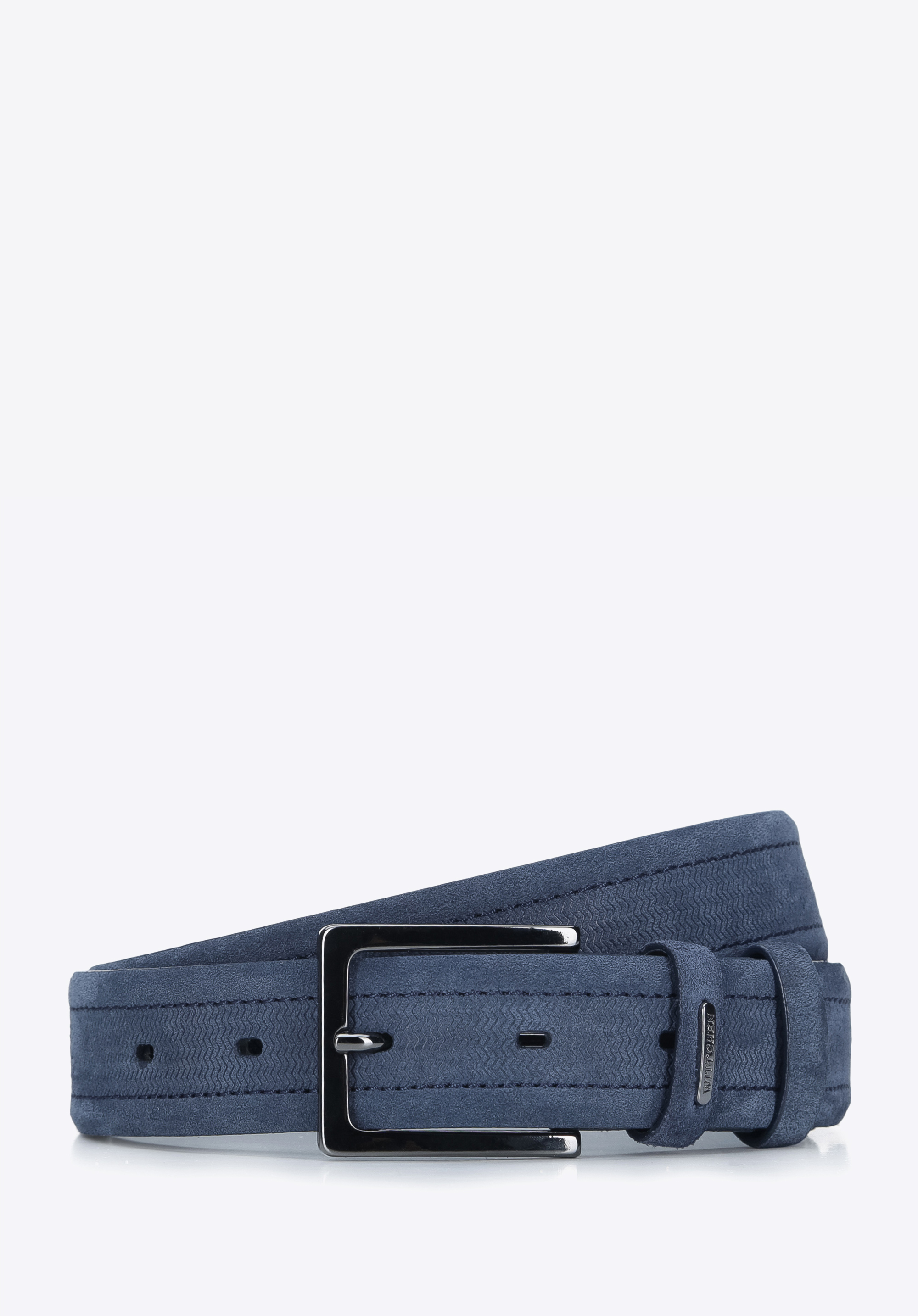 Herrengürtel aus Wildleder mit Prägung, blau, 93-8M-109-7-12, Bild 1
