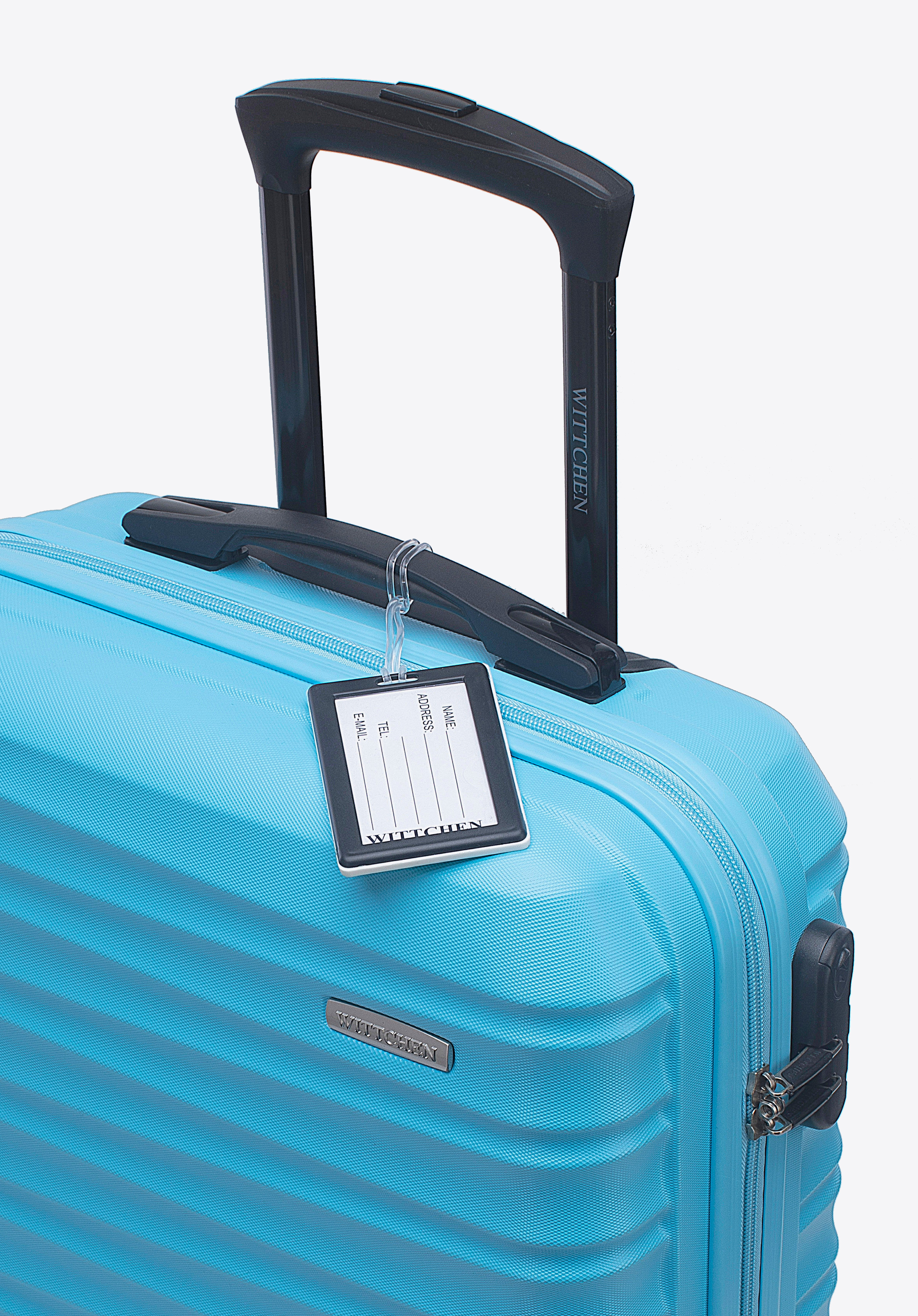 Kleiner Koffer aus ABS-Material mit Gepäckanhänger, blau, 56-3A-311-70Z2, Bild 1