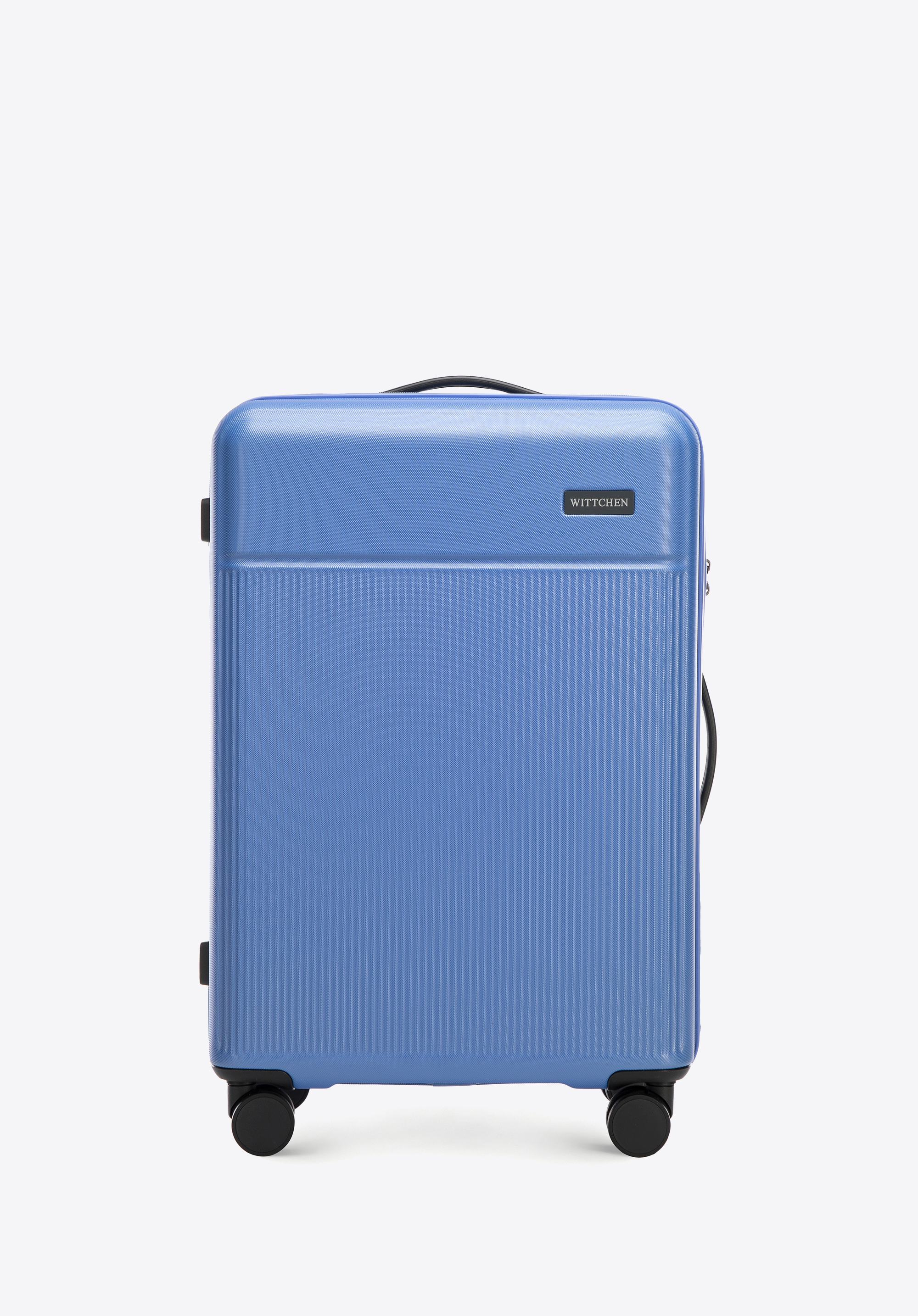 Mittelgroßer Koffer aus ABS-Material mit vertikalen Streifen, blau, 56-3A-802-95, Bild 1