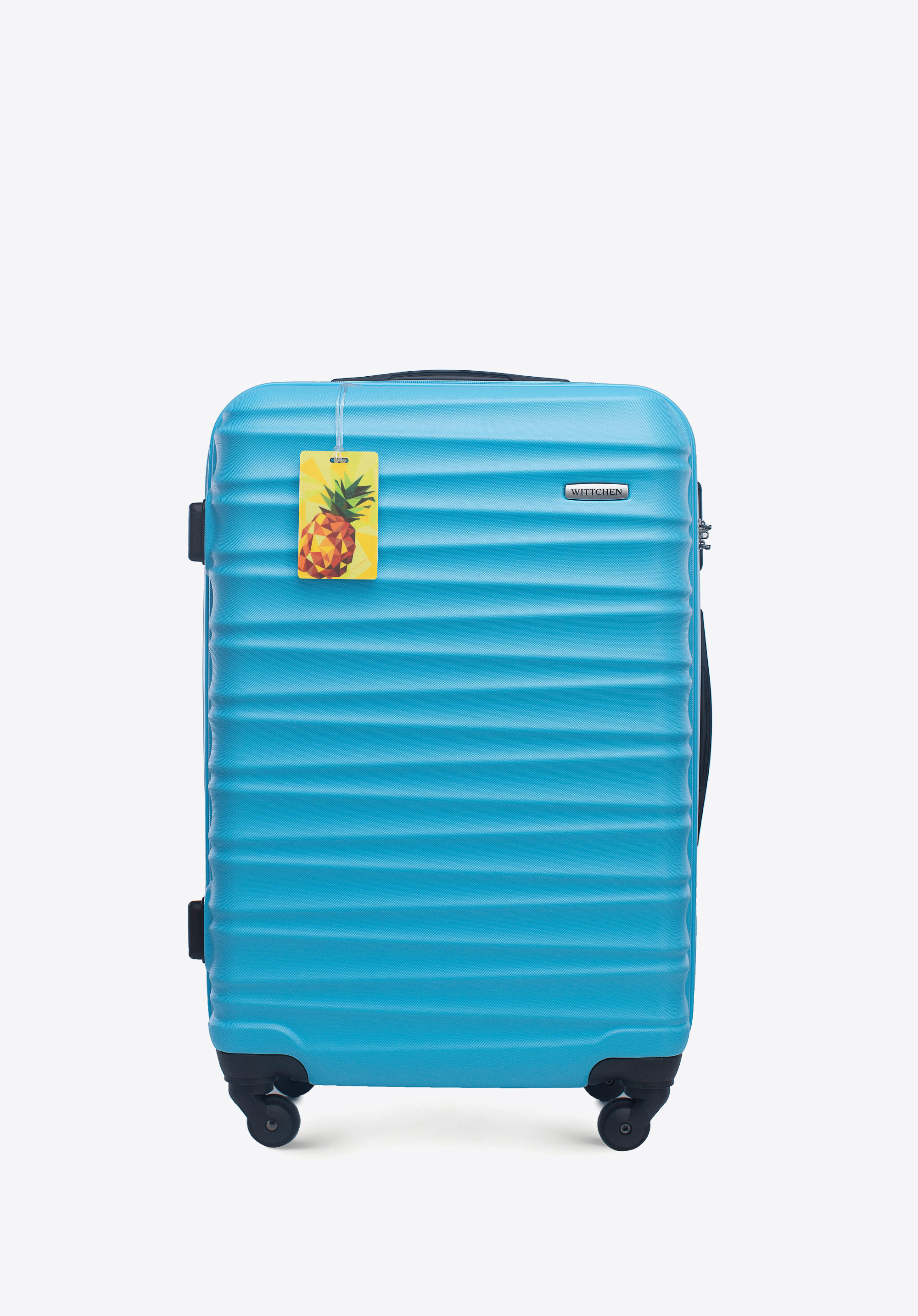 Mittelgroßer Koffer aus ABS-Material mit Gepäckanhänger, blau, 56-3A-312-70Z2, Bild 1