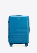 Mittelgroßer Koffer aus Polypropylen mit glänzenden Riemen, blau, 56-3T-162-89, Bild 1