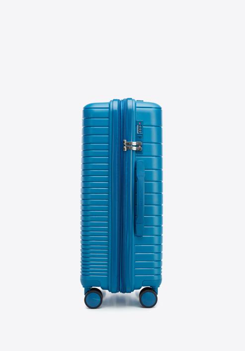Mittelgroßer Koffer aus Polypropylen mit glänzenden Riemen, blau, 56-3T-162-86, Bild 2