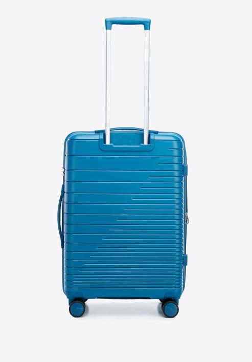 Mittelgroßer Koffer aus Polypropylen mit glänzenden Riemen, blau, 56-3T-162-10, Bild 3