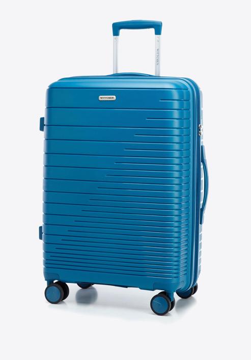 Mittelgroßer Koffer aus Polypropylen mit glänzenden Riemen, blau, 56-3T-162-86, Bild 4