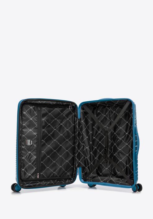 Mittelgroßer Koffer aus Polypropylen mit glänzenden Riemen, blau, 56-3T-162-10, Bild 5