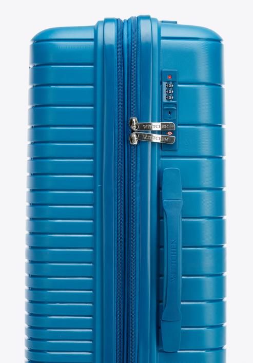 Mittelgroßer Koffer aus Polypropylen mit glänzenden Riemen, blau, 56-3T-162-89, Bild 7