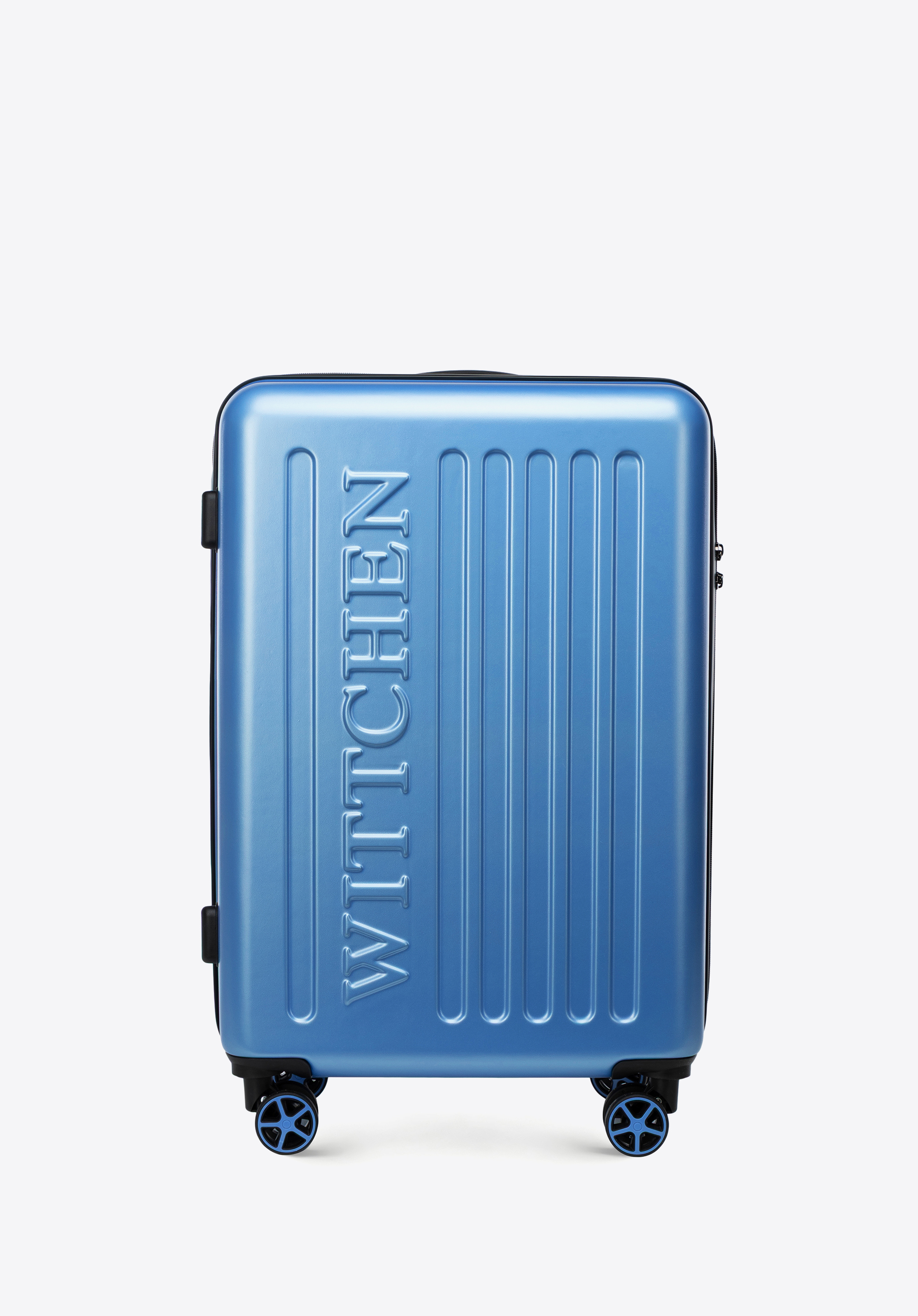 Mittelgroßer Koffer mit geprägtem Logo, blau, 56-3A-502-77, Bild 1