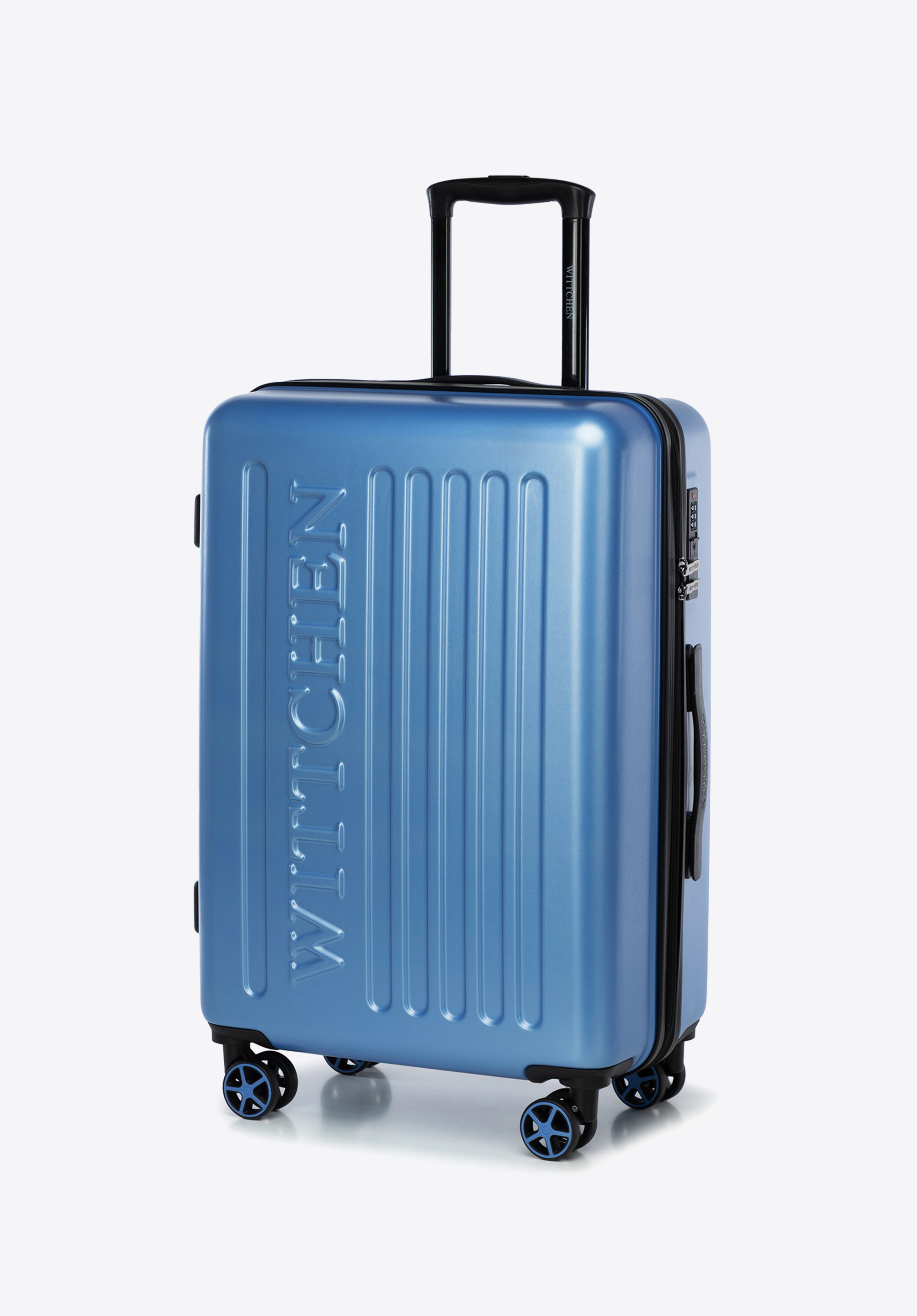 Mittelgroßer Koffer mit geprägtem Logo, blau, 56-3A-502-77, Bild 1