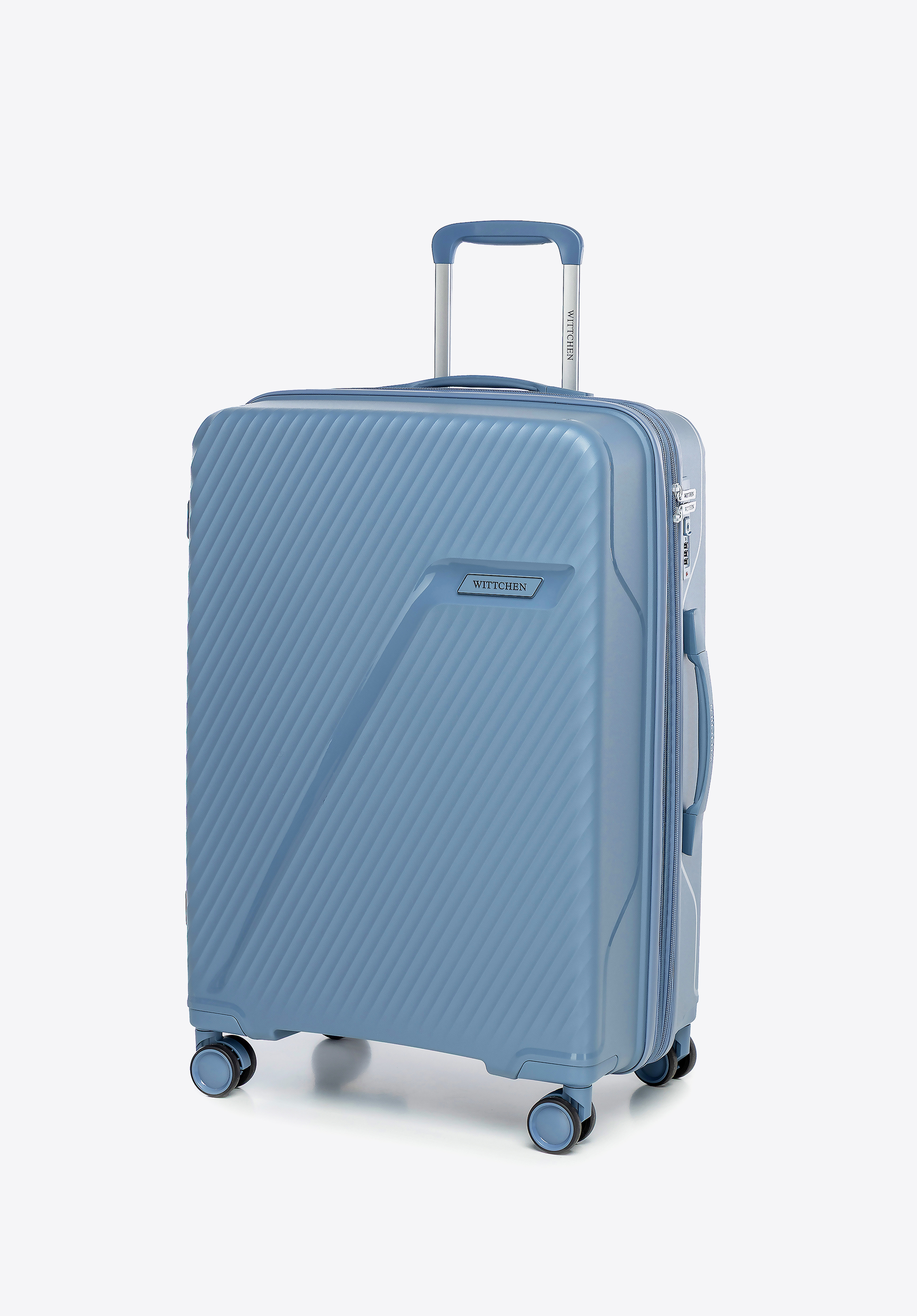 Kofferset aus Polypropylen mit diagonalem Muster, blau, 56-3T-50S-70, Bild 1