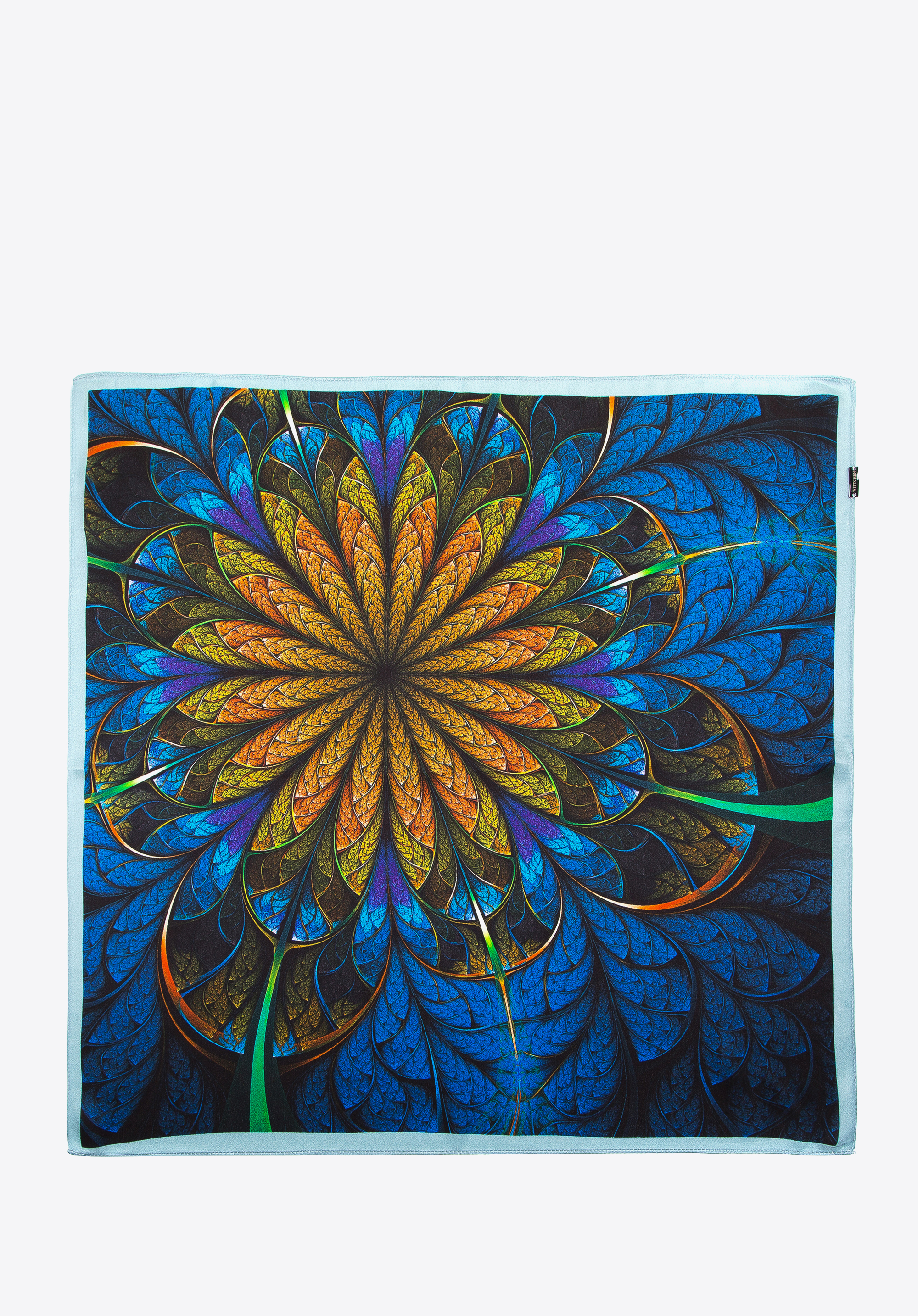 Gemusterter Seidenschal für Damen, blau-orange, 97-7D-S01-X27, Bild 1