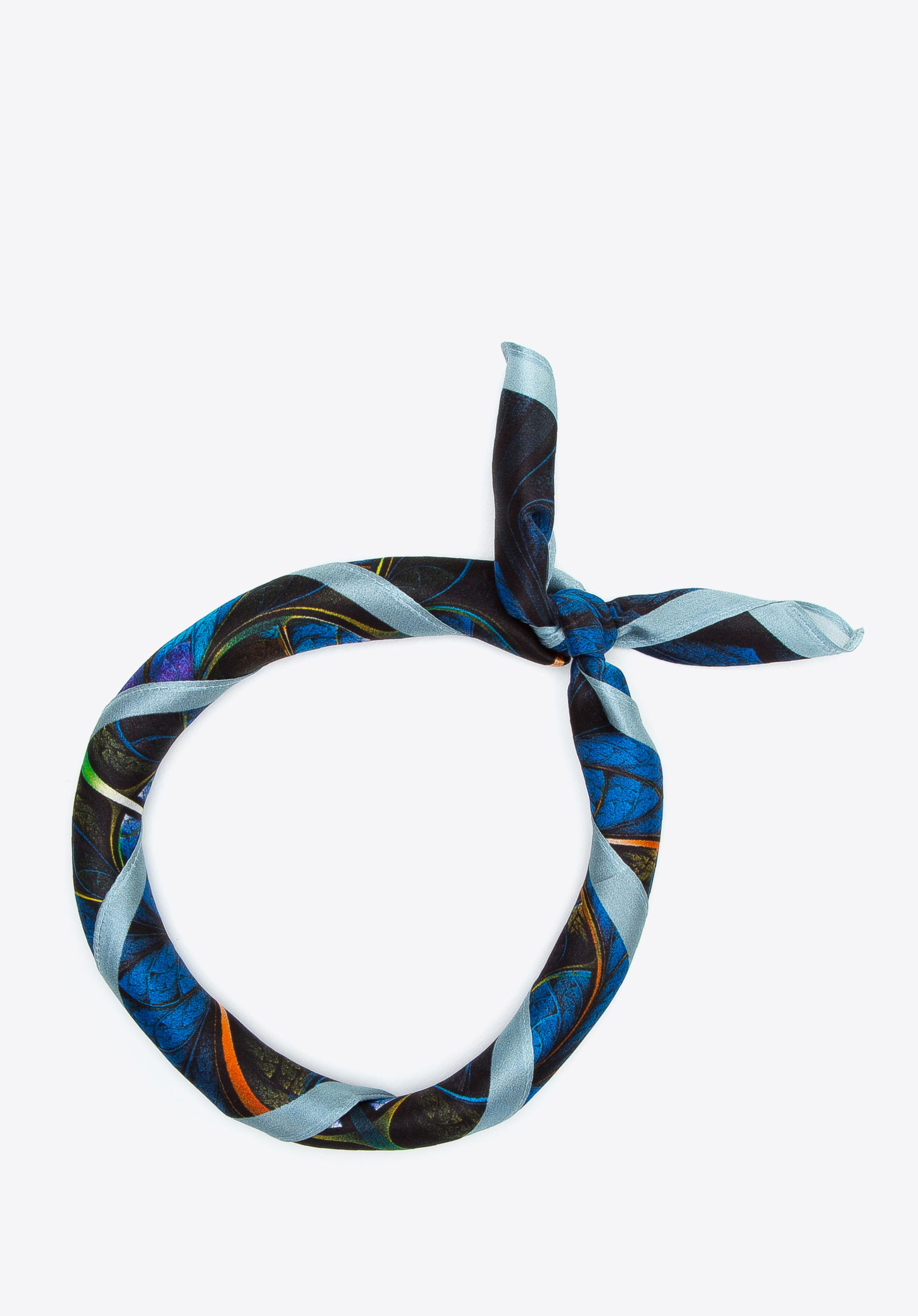 Gemusterter Seidenschal für Damen, blau-orange, 97-7D-S01-X27, Bild 1