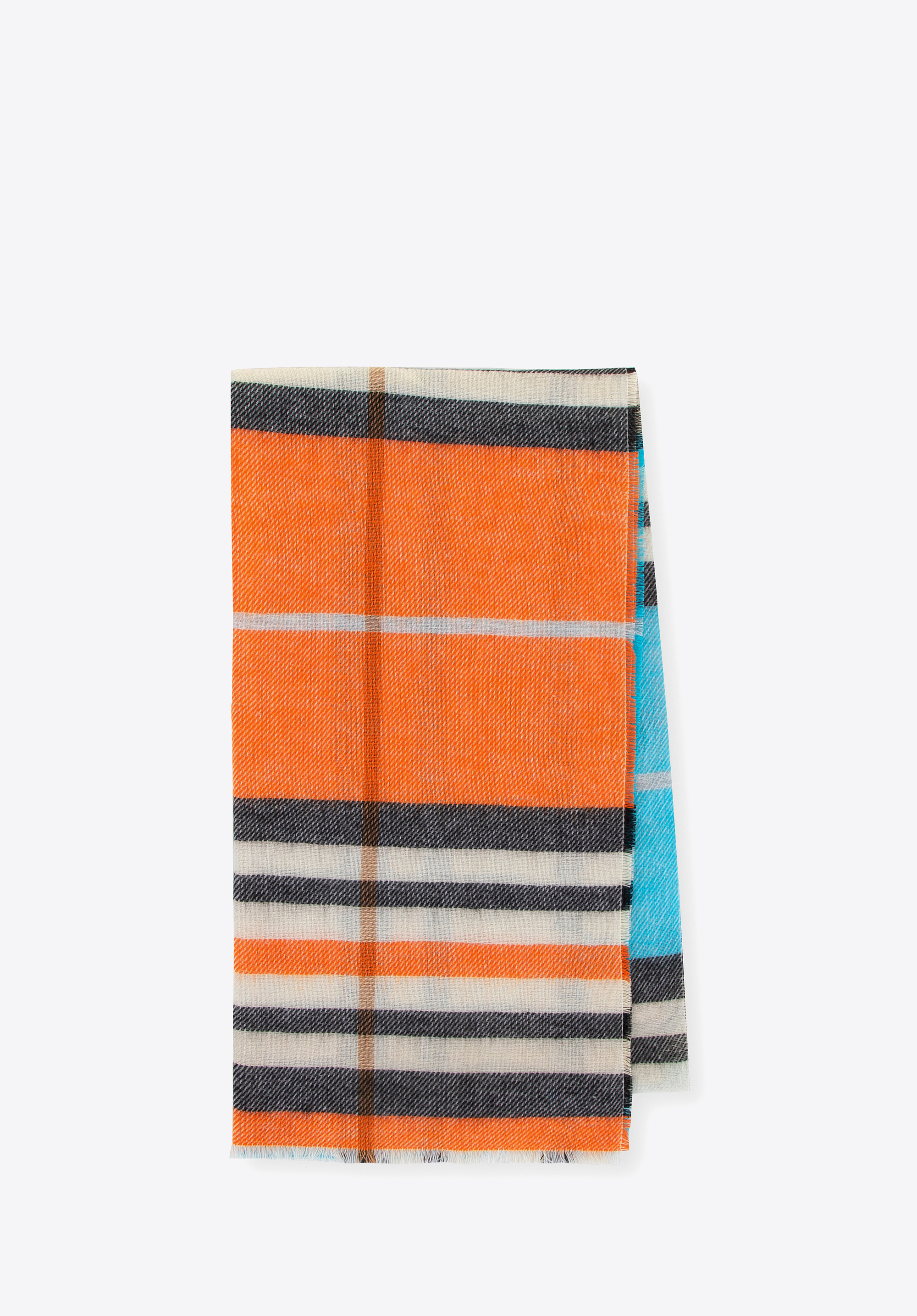Karierter Damenschal, blau-orange, 100-7X-00X-X12, Bild 1
