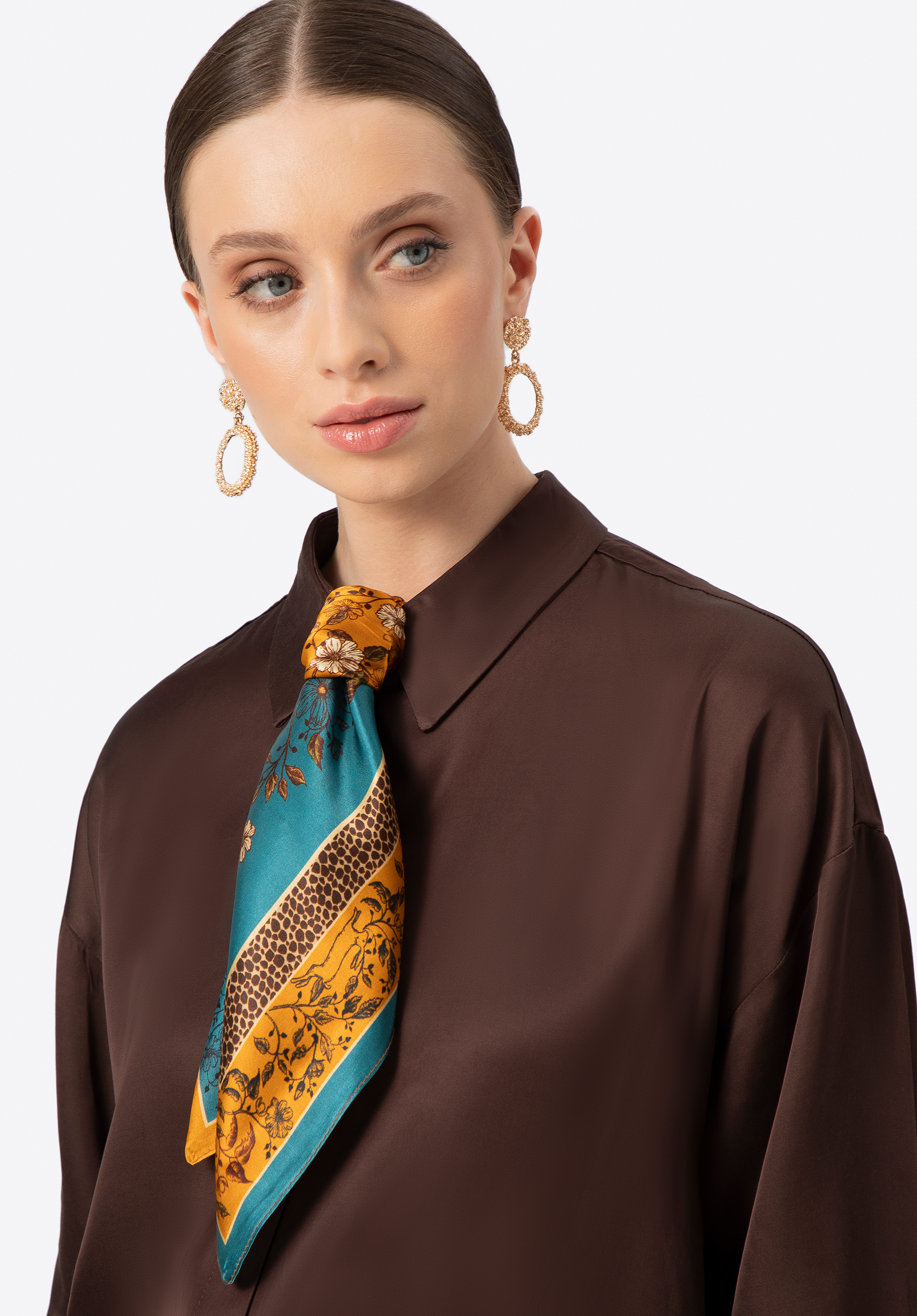 Mehrfarbiger Seidenschal für Damen, blau-orange, 100-7D-S20-X25, Bild 1