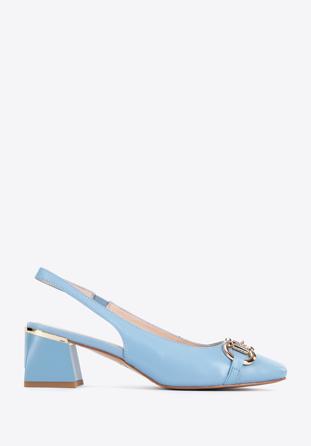 Pumps aus Leder mit Schnalle, blau, 96-D-503-7-35, Bild 1