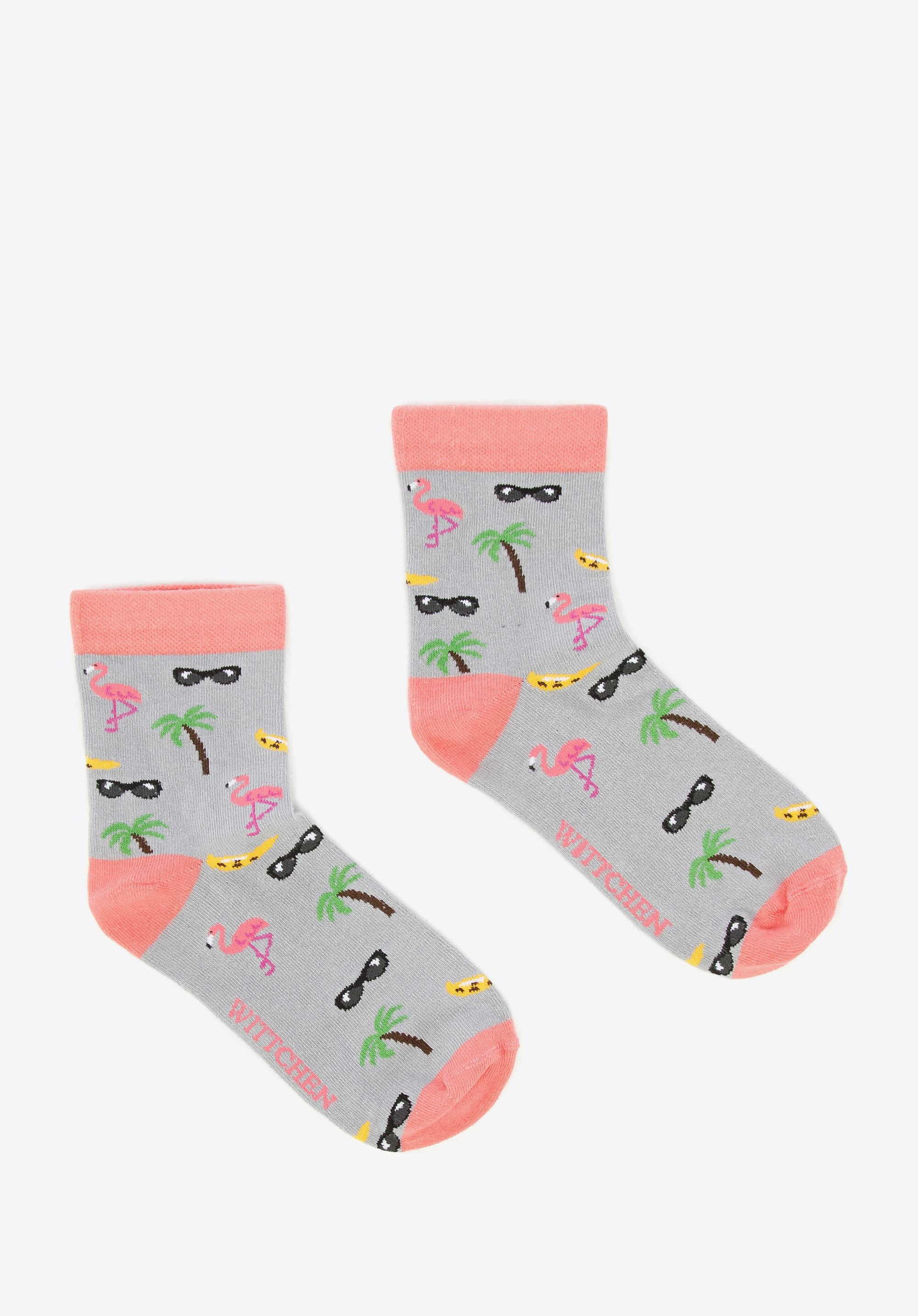 Damensocken mit tropischem Muster, blau-rosa, 96-SD-050-X8-35/37, Bild 1
